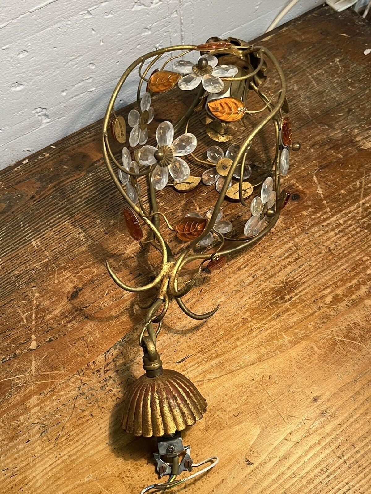 Mid-20th Century 1950's Italian Regency Crystal Flower and Petal Hanging Lantern For Sale