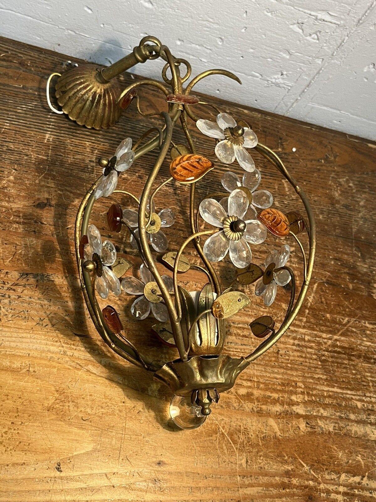 1950's Italian Regency Crystal Flower and Petal Hanging Lantern For Sale 1