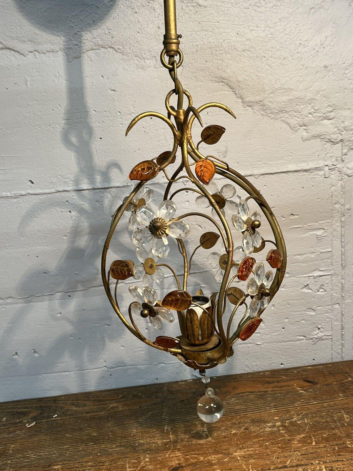 1950's Italian Regency Crystal Flower and Petal Hanging Lantern For Sale 5