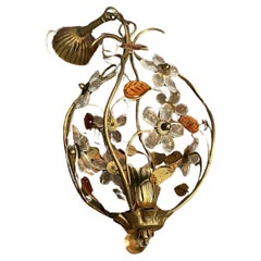 1950's Italian Regency Crystal Flower and Petal Hanging Lantern