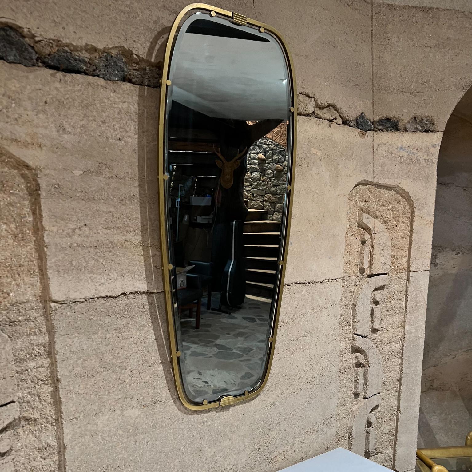 1950s Italian Elegance Long Floating Wall Mirror Solid Brass Style Gio Ponti In Good Condition In Chula Vista, CA