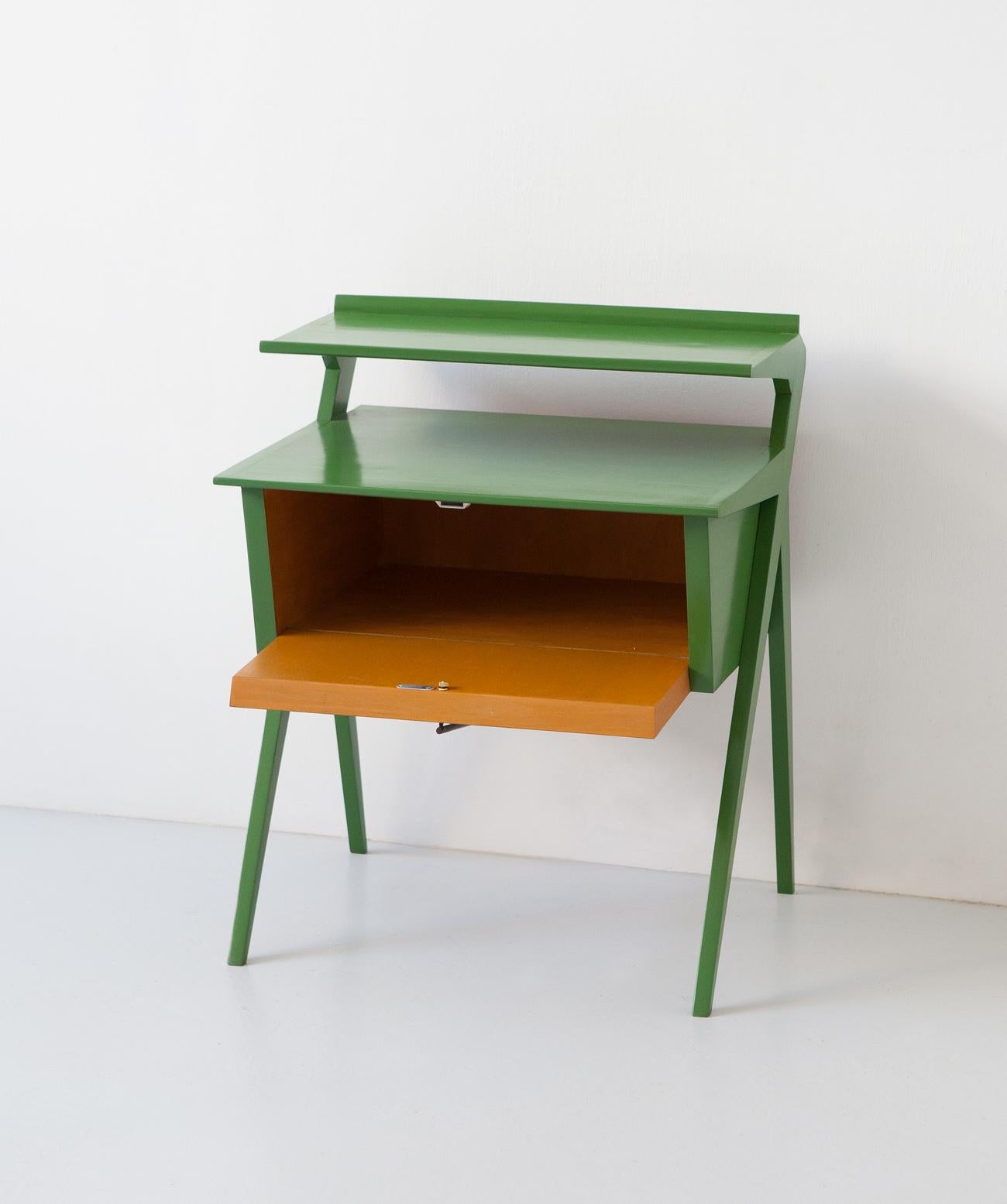 Mid-20th Century 1950s Italian Restyled Little Green Lacquered Sideboard 