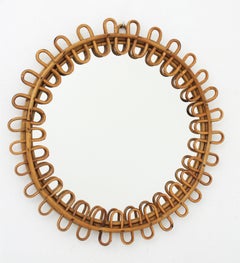 1950s Italian Riviera Franco Albini Rattan and Bamboo Round Mirror