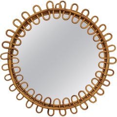 1950s Italian Riviera Franco Albini Rattan and Bamboo Round Mirror 1950s Italian Riviera Franco Albini Rattan and Bamboo Round Mirror