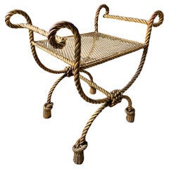 1950s Italian Rope Tassel Gilt Curule Seat / Vanity Chair/ Side Table