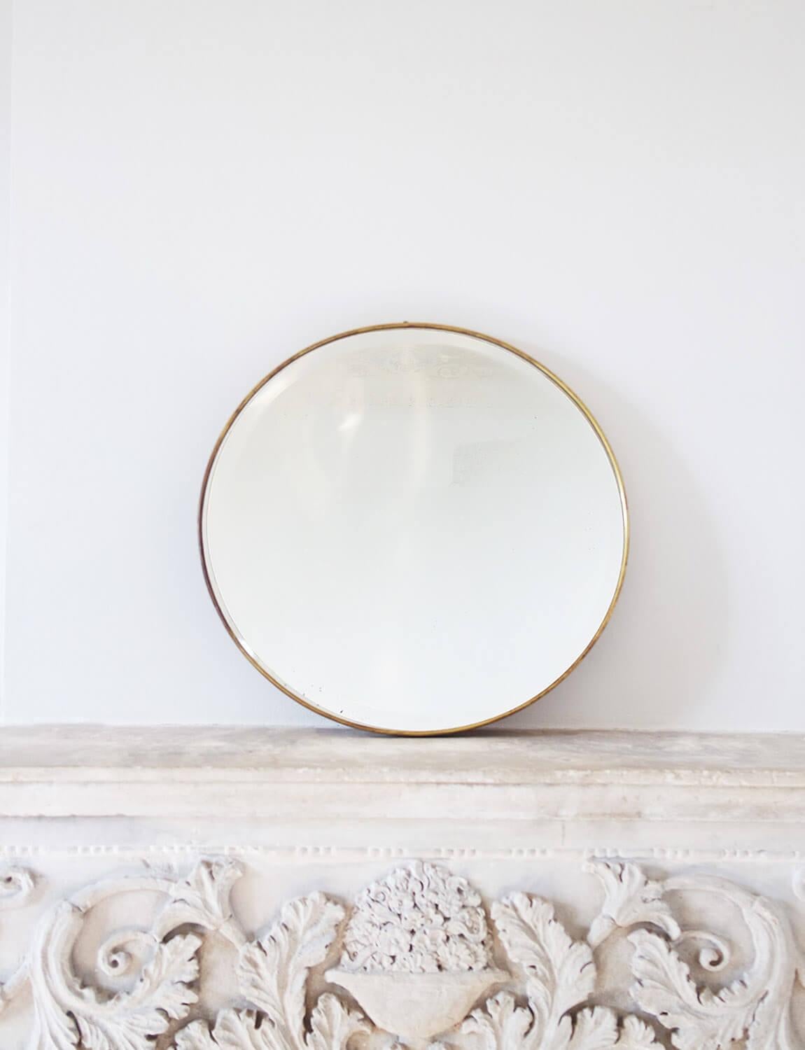 Mid-Century Modern 1950s Italian Round Bevelled Mirror with Brass Frame