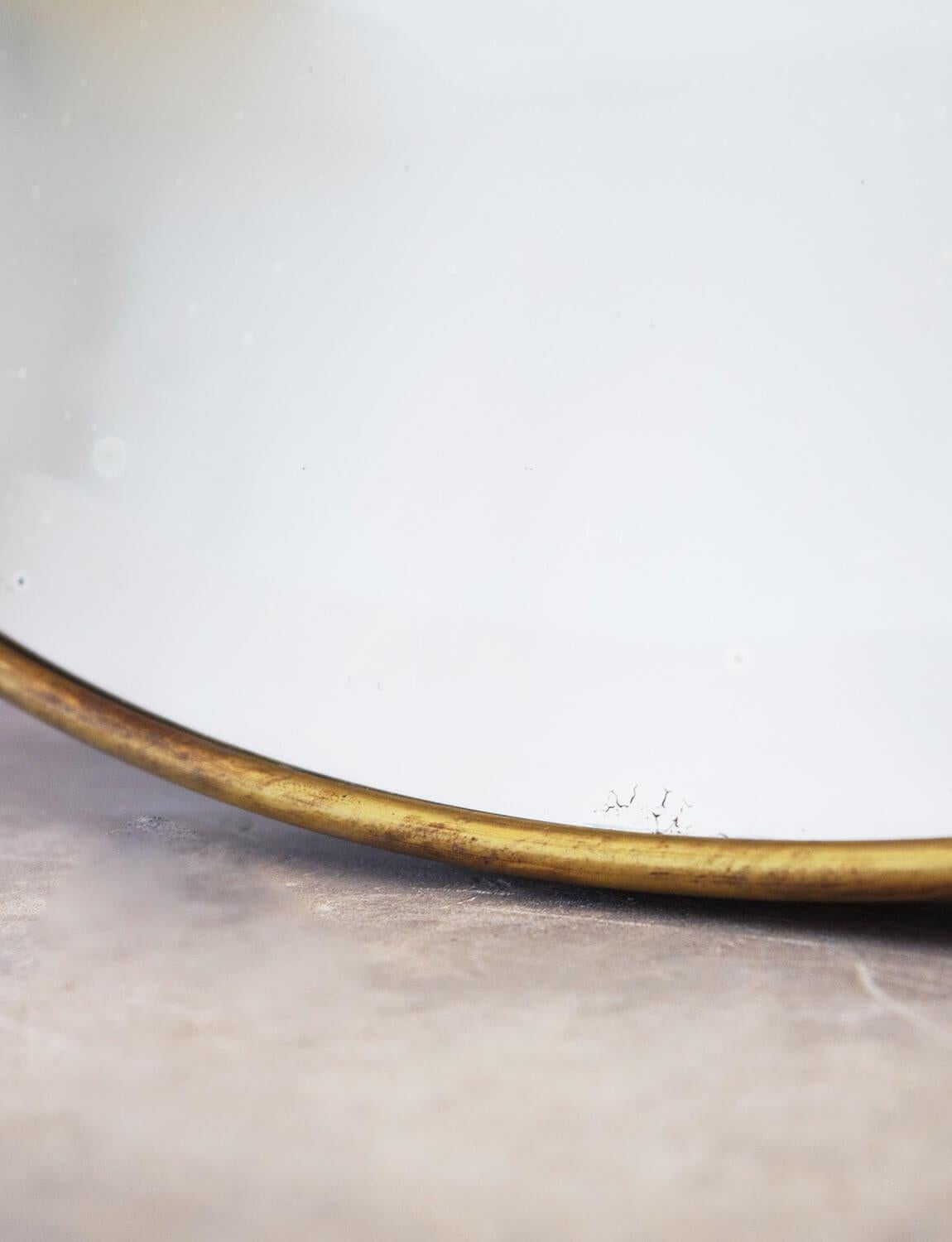 Mid-20th Century 1950s Italian Round Bevelled Mirror with Brass Frame