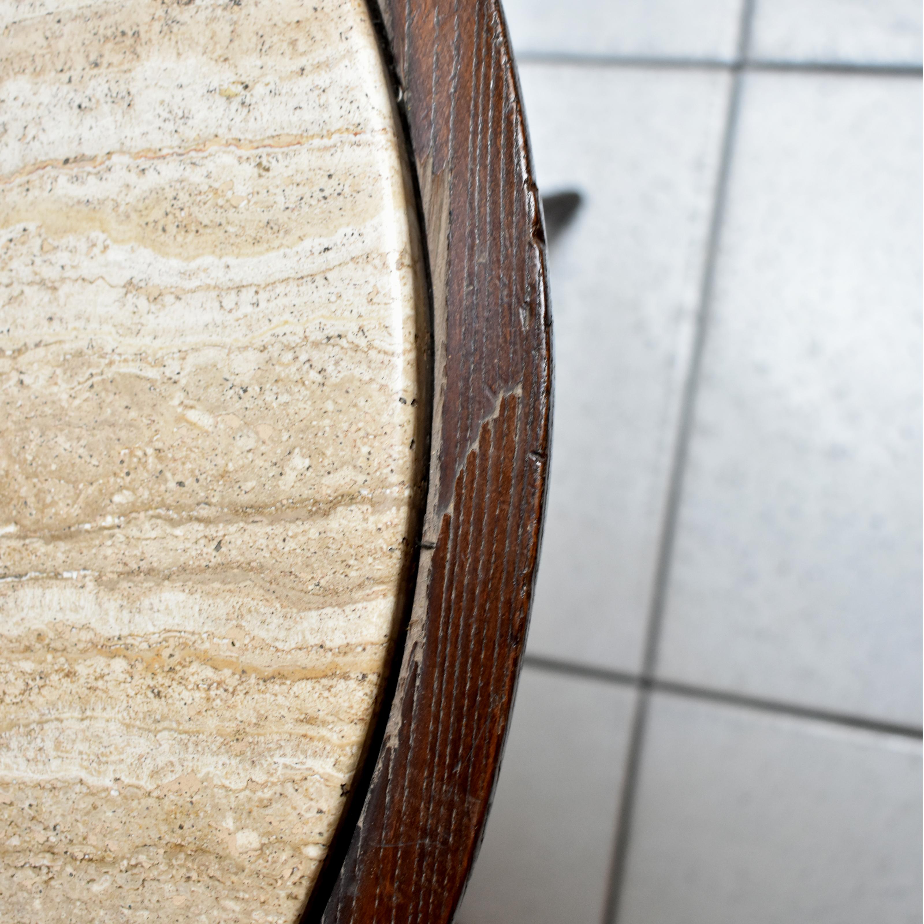 1950s Italian Round Coffee Table in Wood and Travertine Marble Top In Good Condition For Sale In Milan, IT