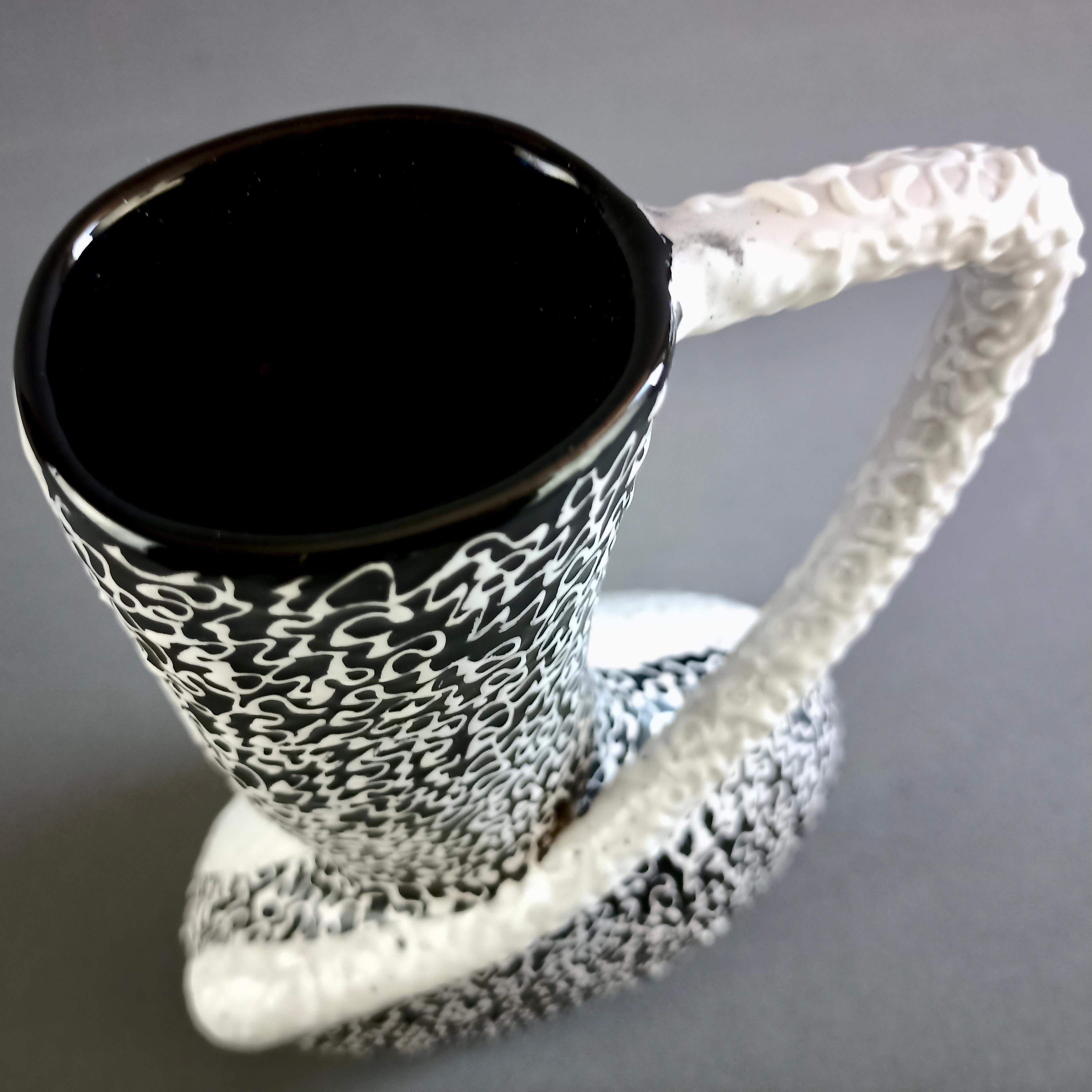 Ceramic 1950s Italian Santucci Deruta asymmetrical black and white ceramic vase. For Sale