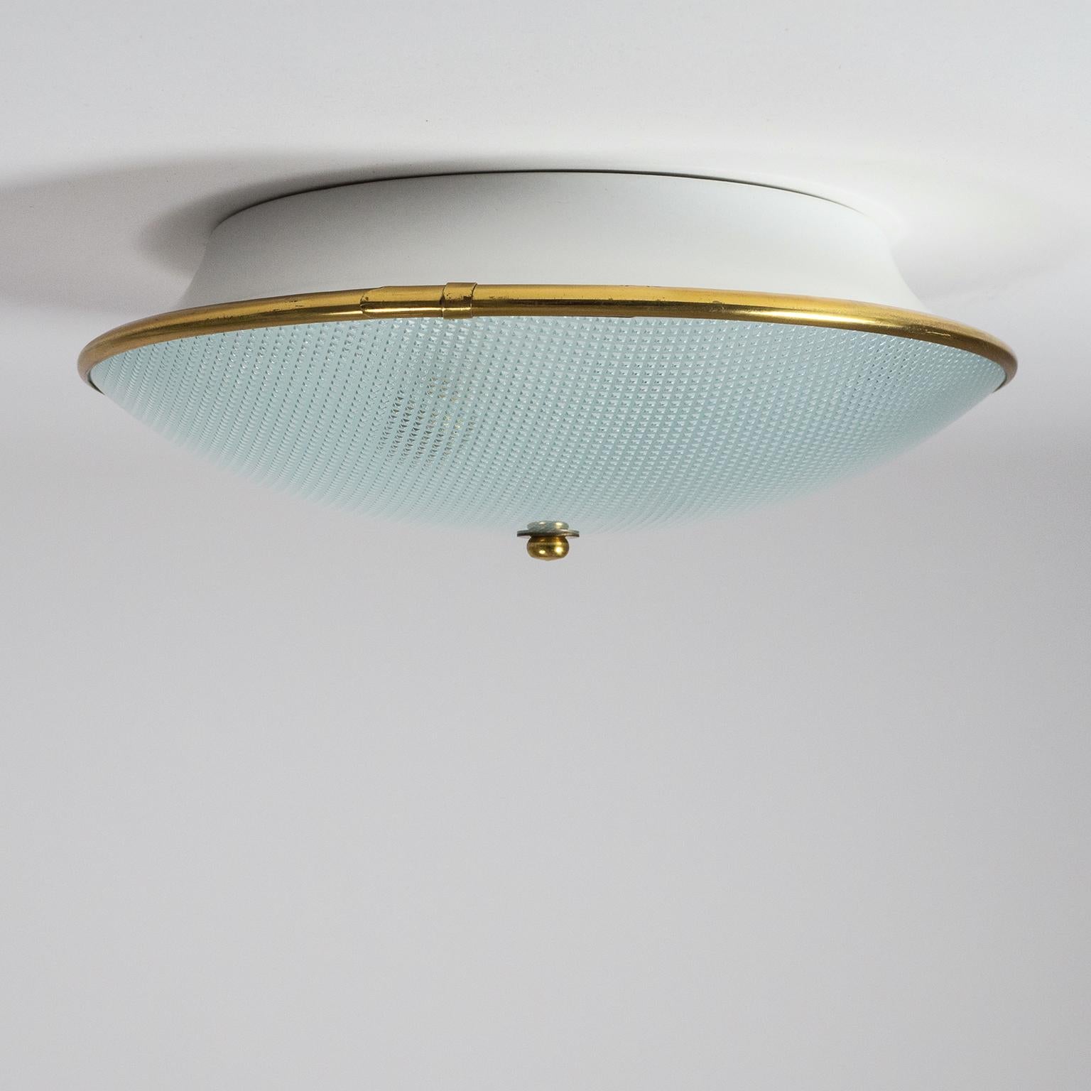 Mid-Century Modern 1950s Italian Saucer Ceiling or Wall Lights, Textured Glass and Brass