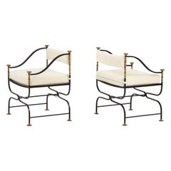 1950's Italian Savonarola Brass and Iron Armchairs
