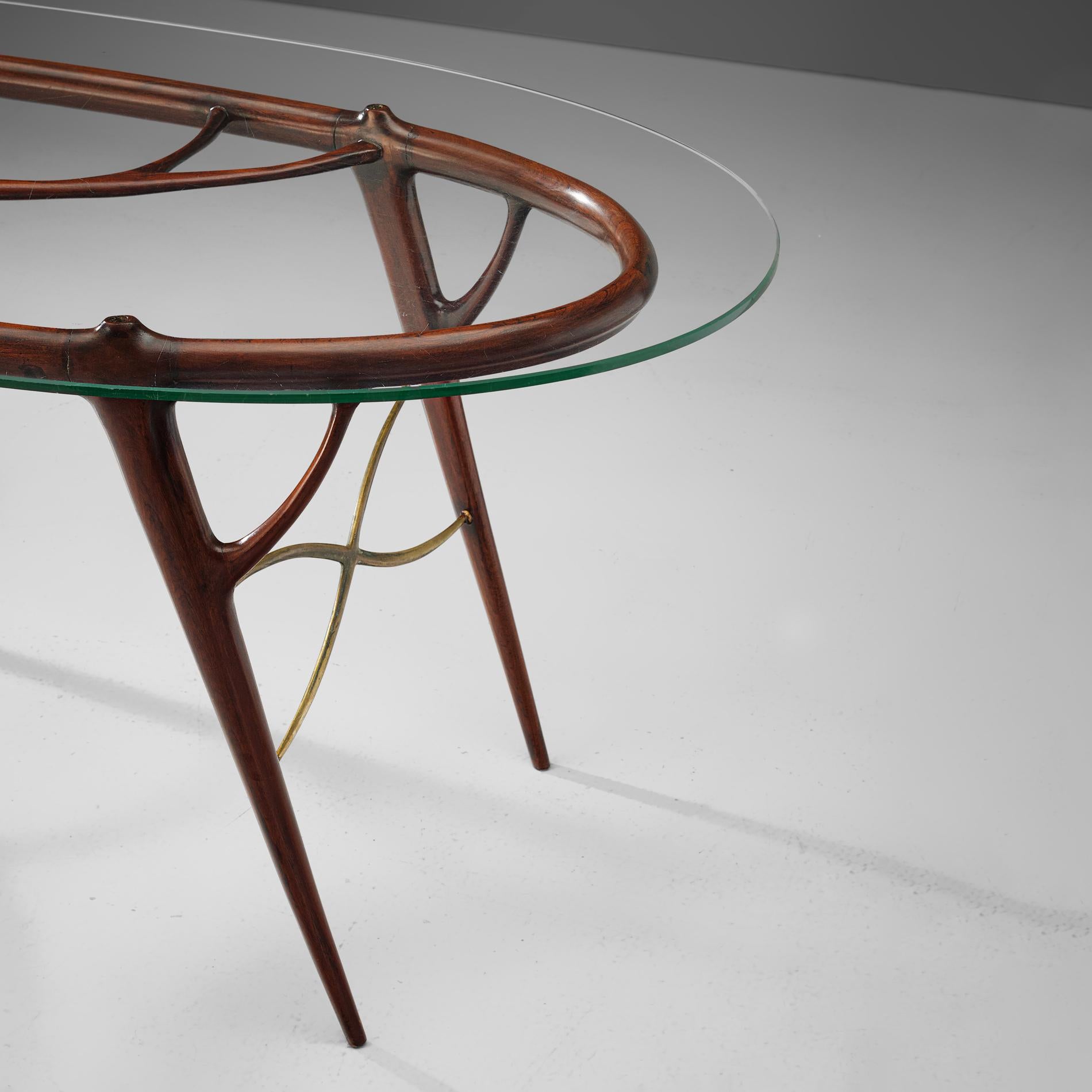 Mid-20th Century 1950s Italian Sculptural Table in Mahogany and Brass 