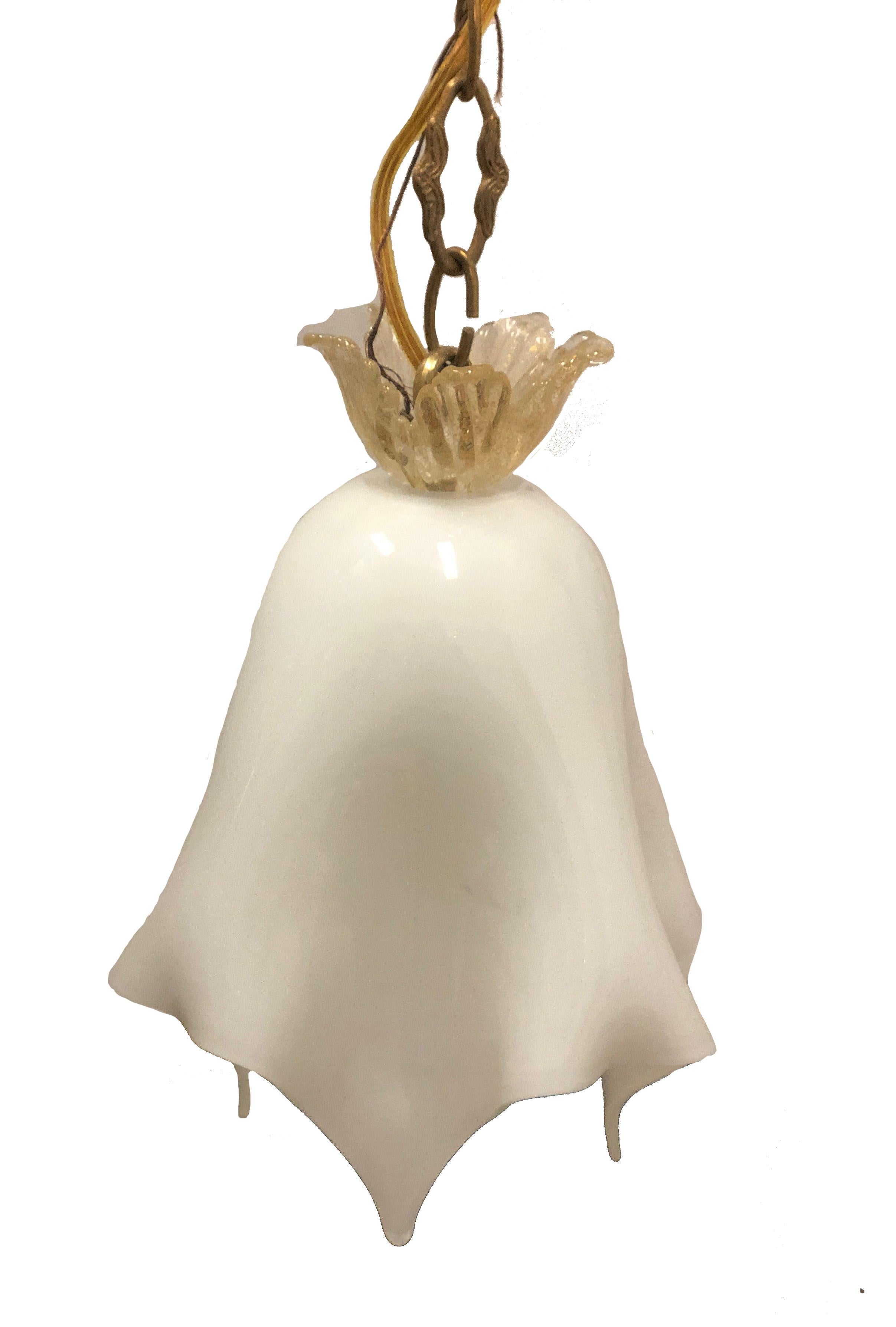 Mid-Century Modern Italian Venetian Murano Seguso White Glass Lantern