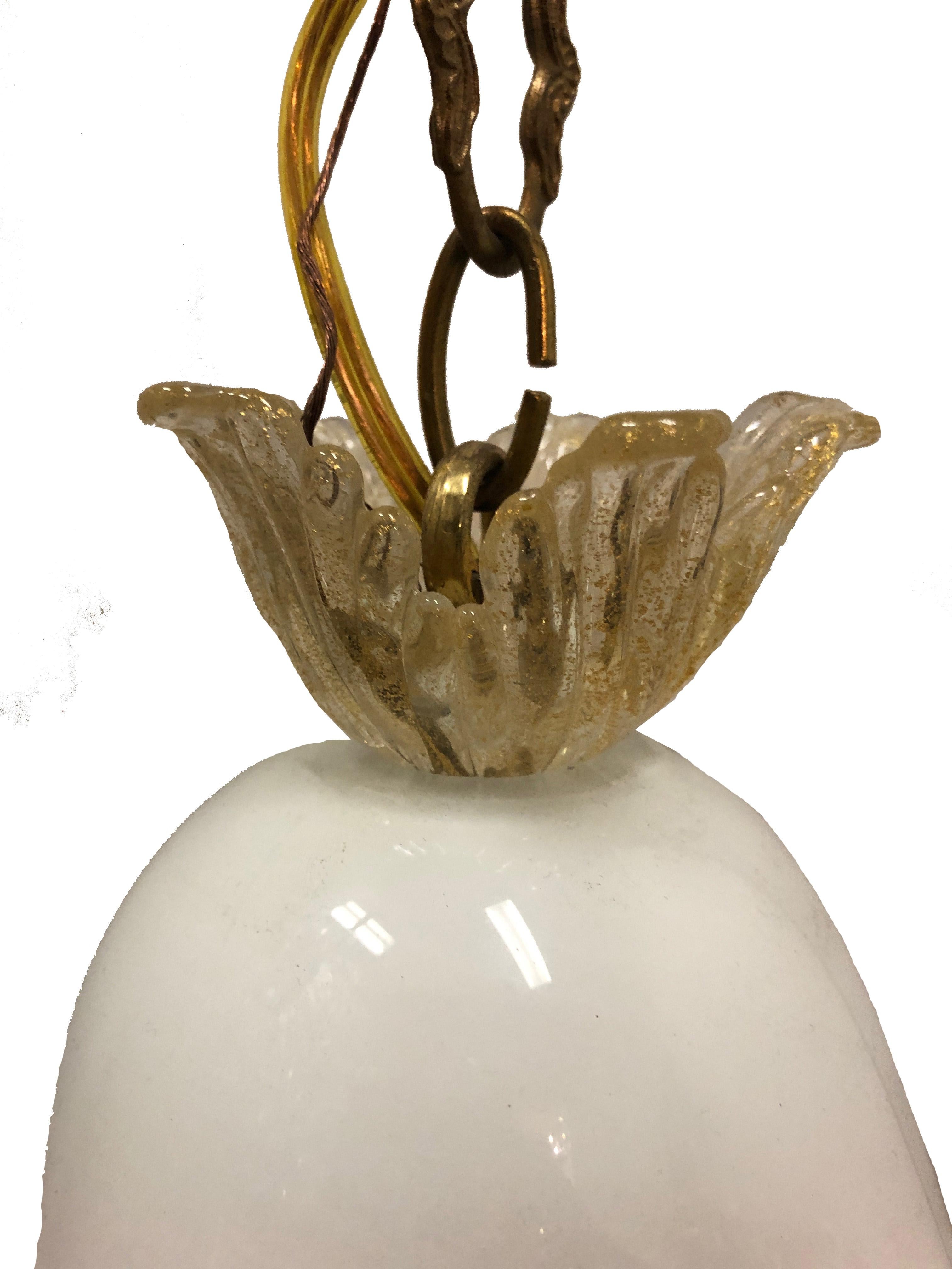 Gilt Italian Venetian Murano Seguso White Glass Lantern