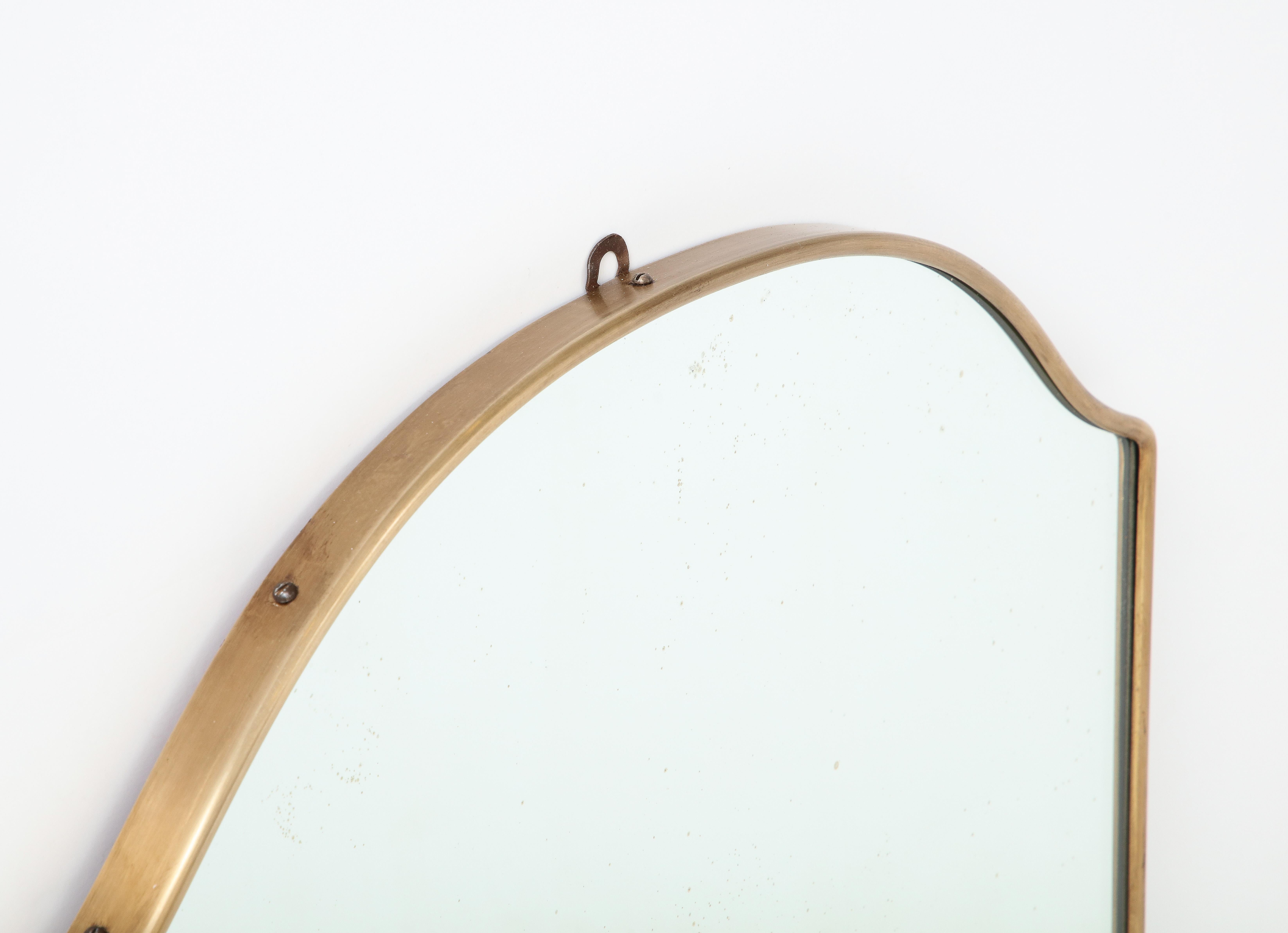 Wood 1950s, Italian Shaped Brass Wall Mirror