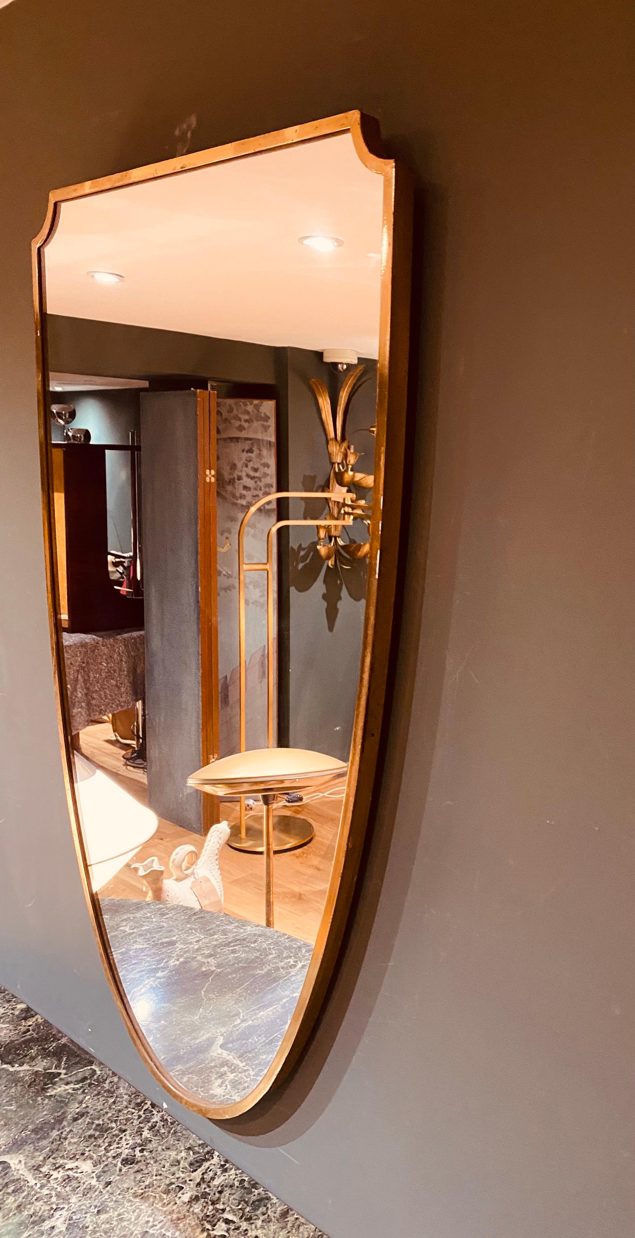 Metalwork 1950s Italian Shield Brass Mirror