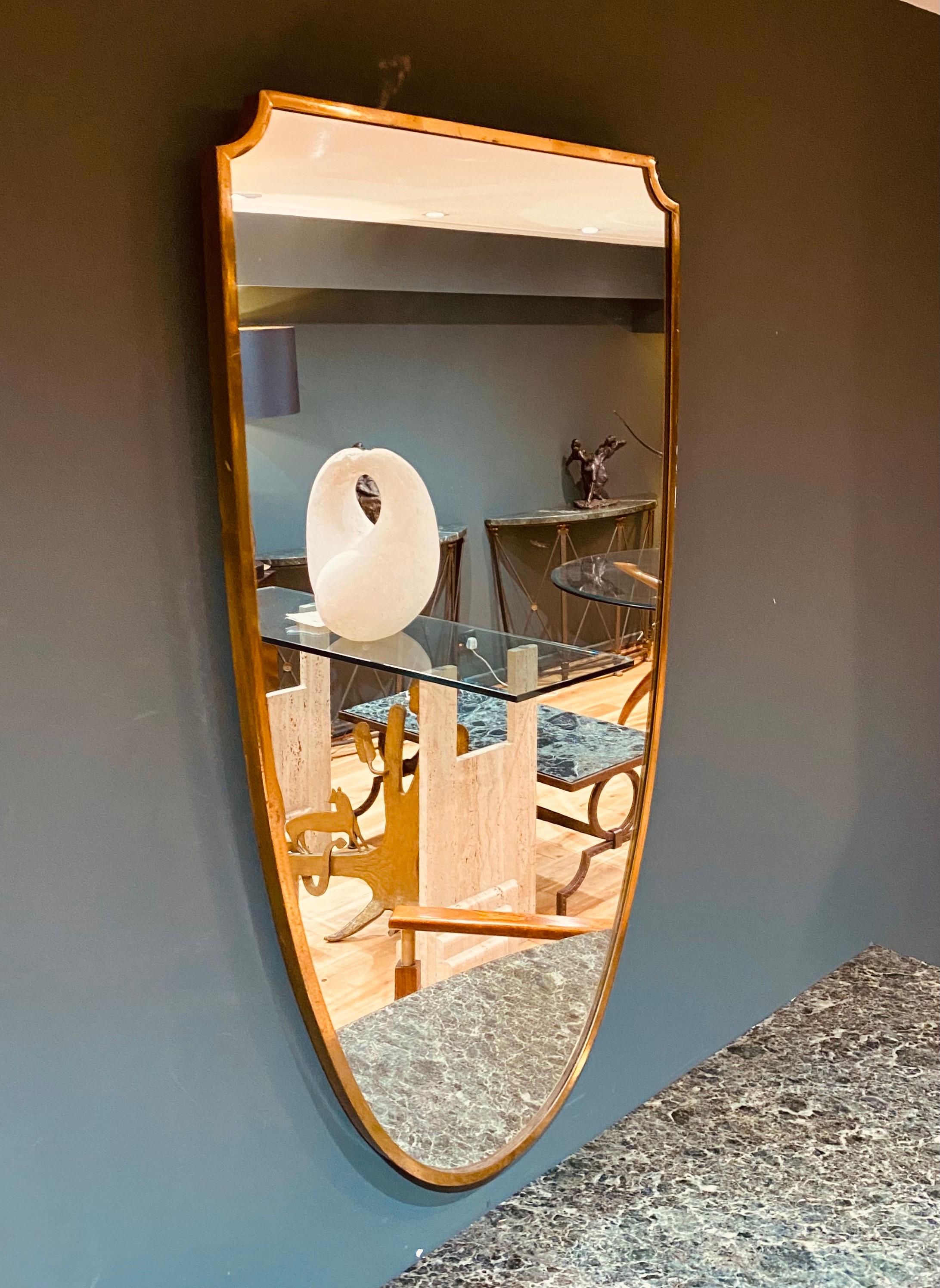 1950s Italian Shield Brass Mirror In Good Condition In London, GB