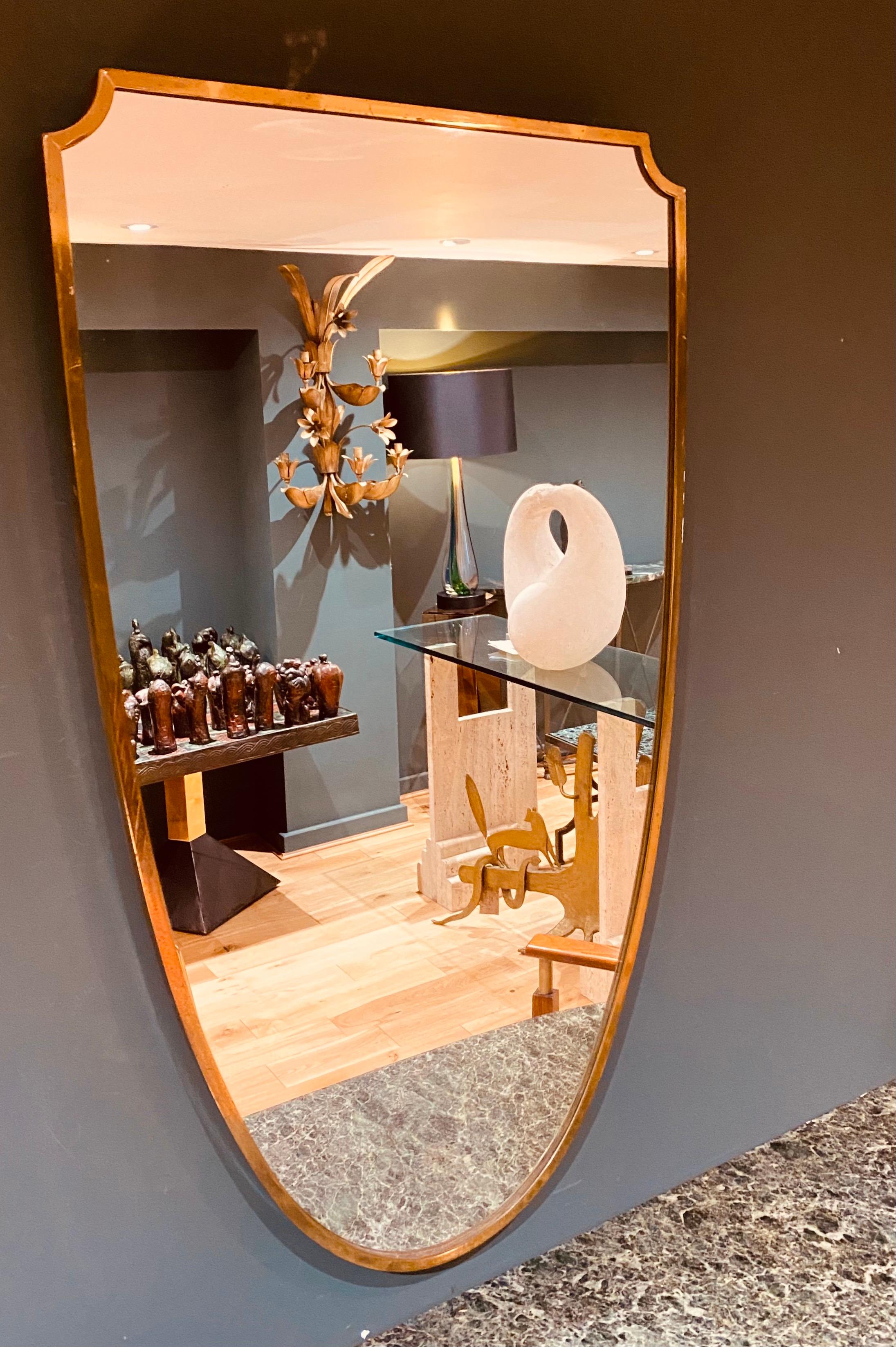 Mid-20th Century 1950s Italian Shield Brass Mirror