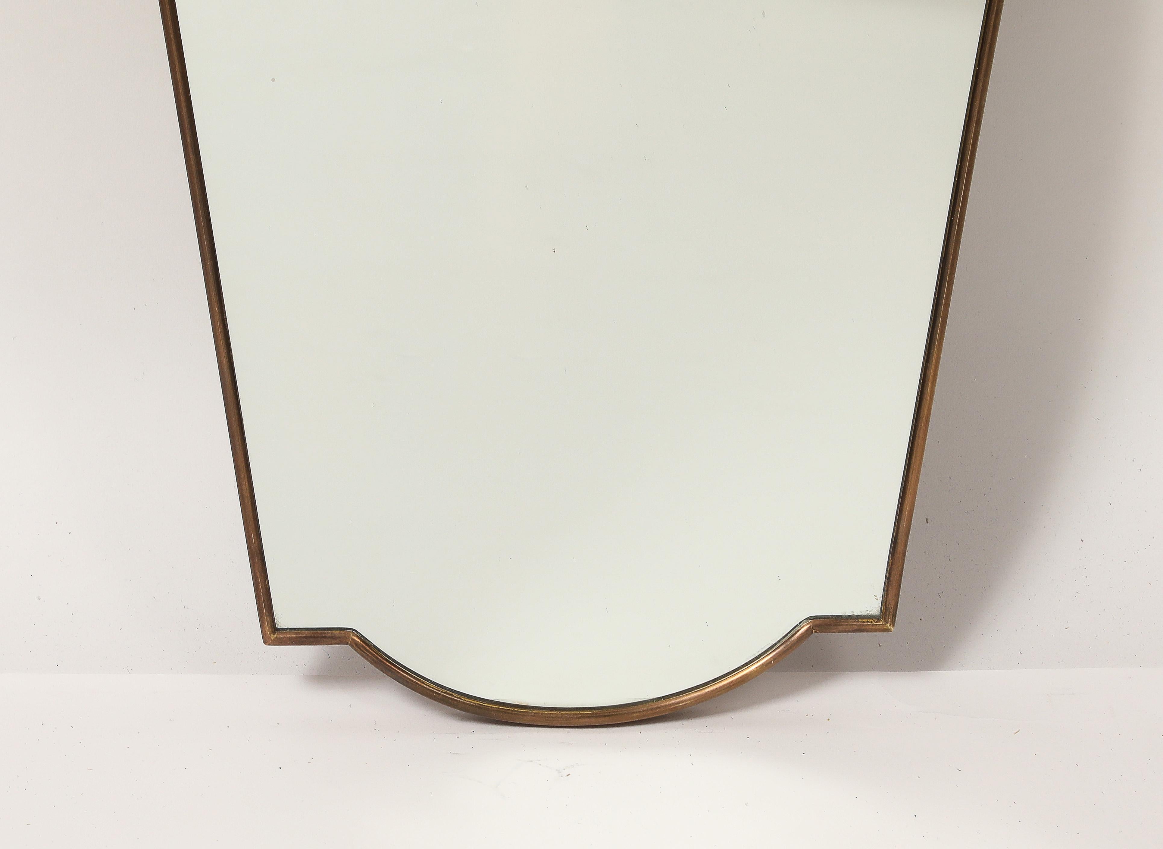 1950s Italian Shield Shaped Brass Mirror For Sale 8