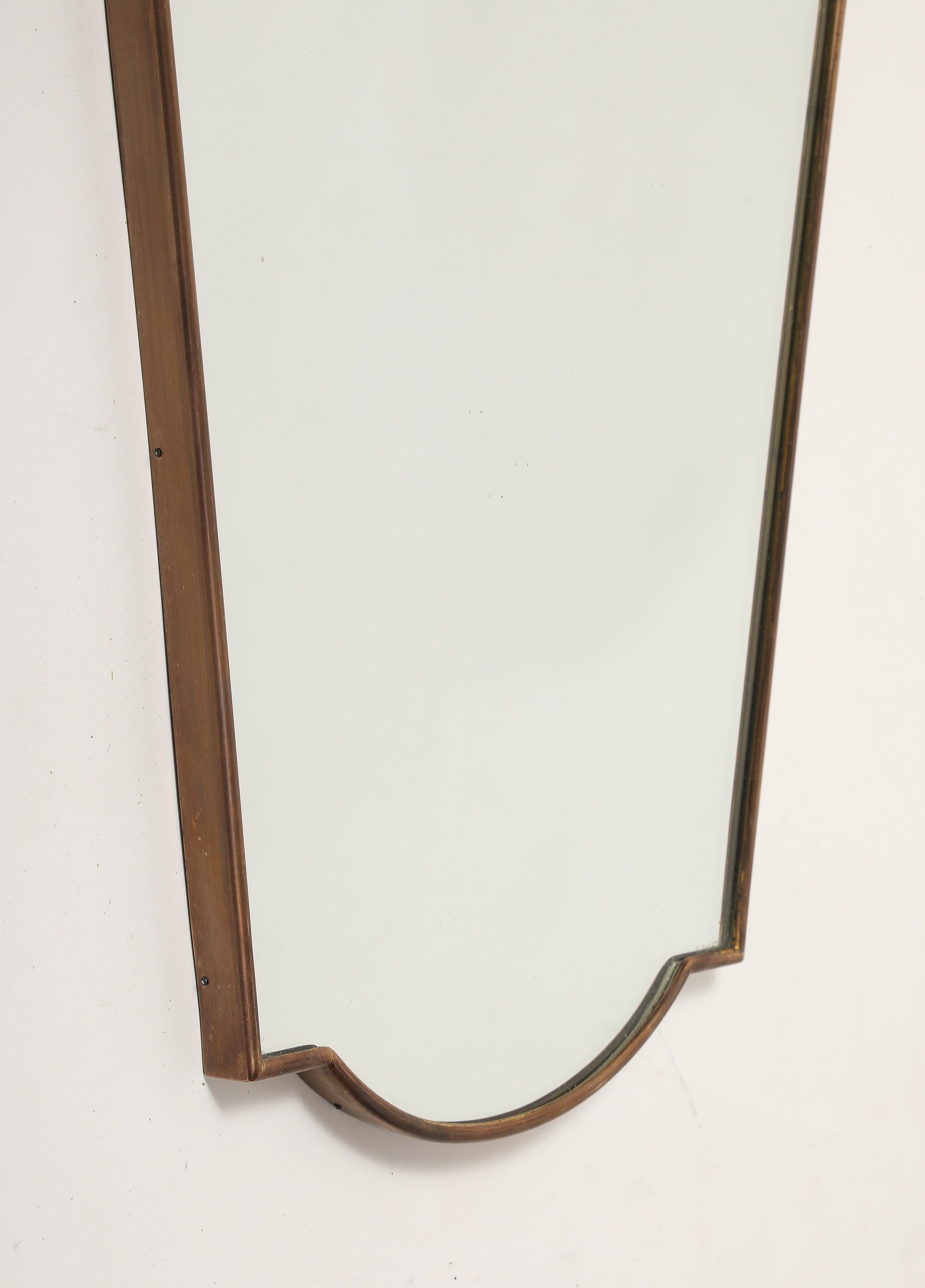 1950s Italian Shield Shaped Brass Mirror For Sale 9
