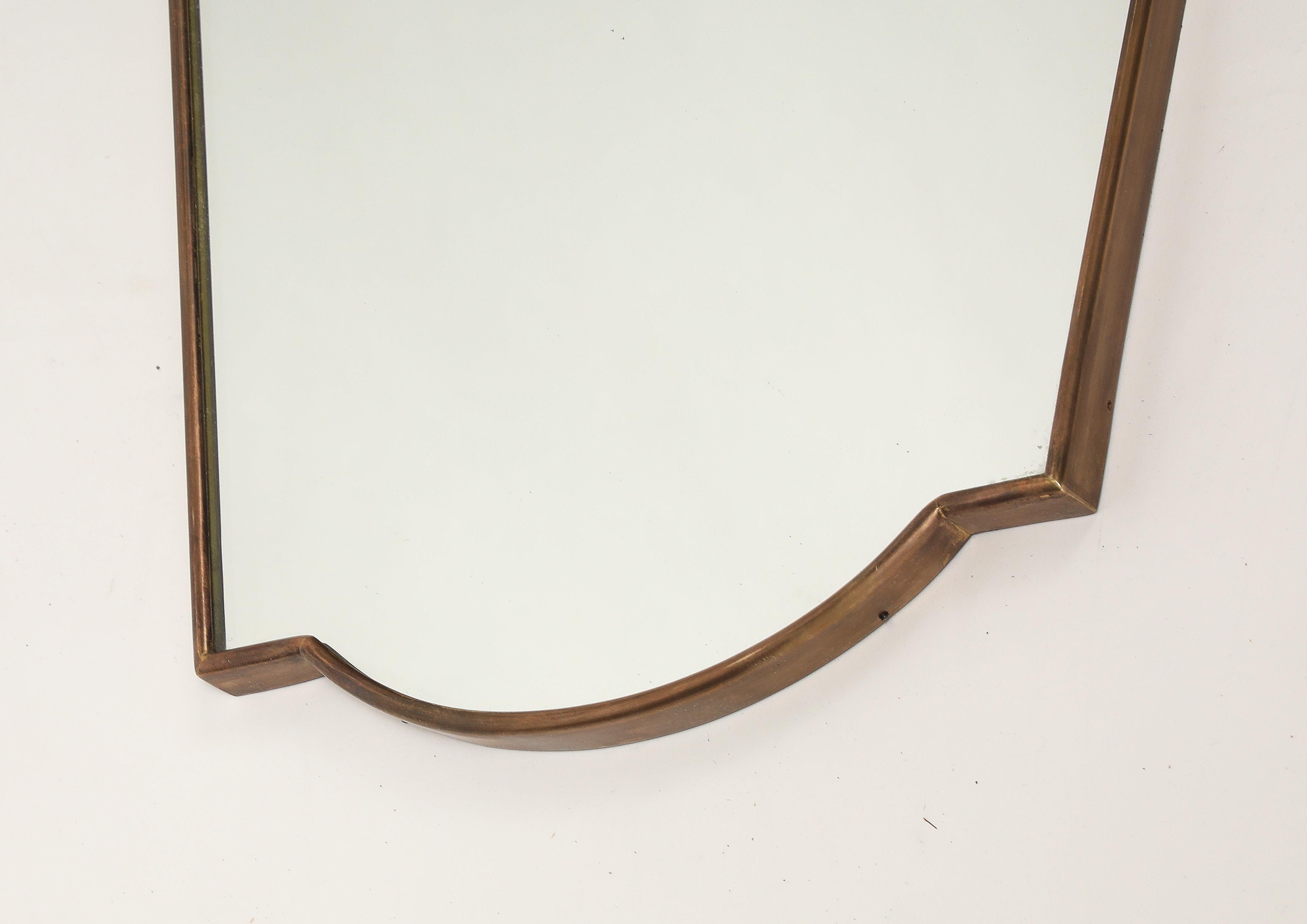 1950s Italian Shield Shaped Brass Mirror For Sale 11
