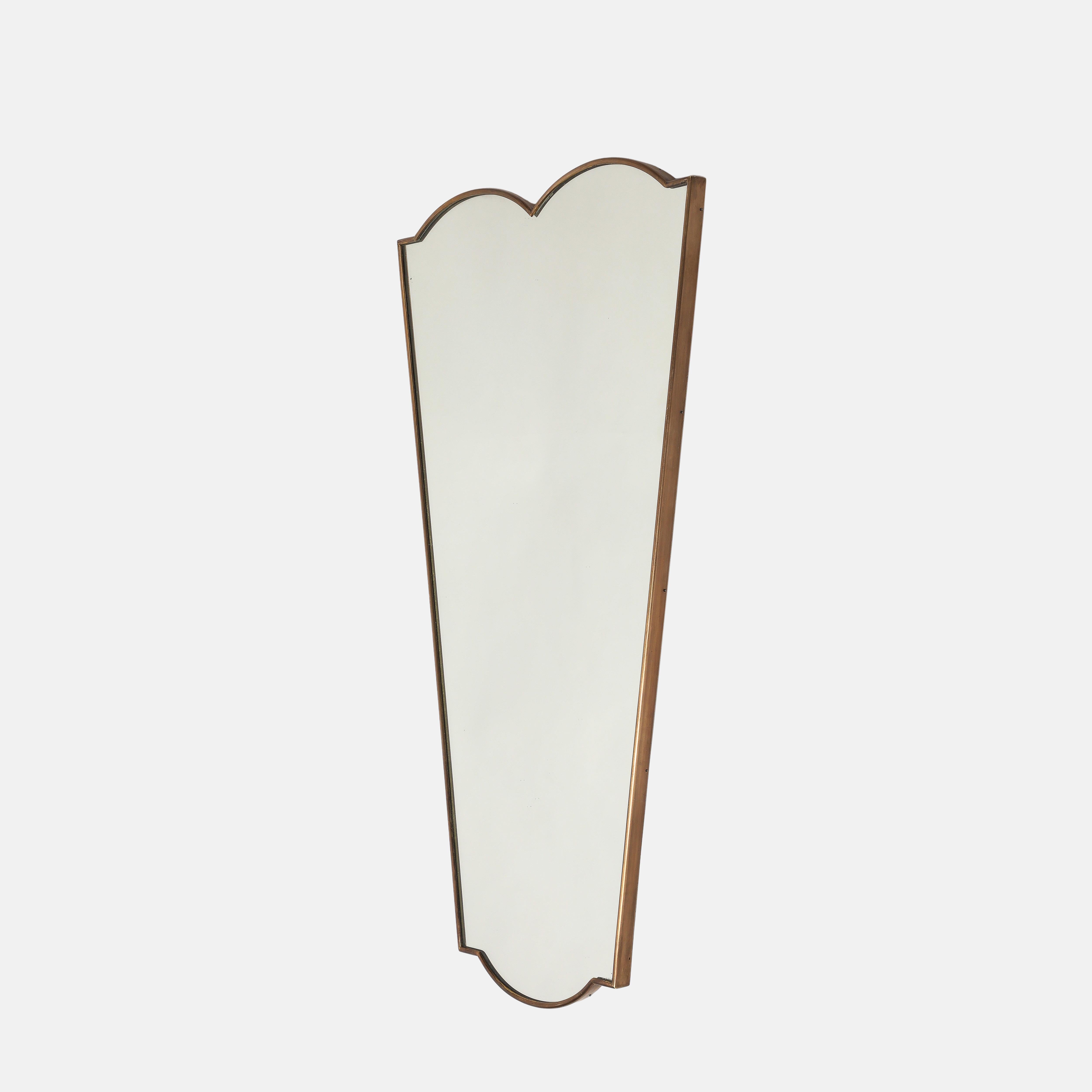 Mid-Century Modern 1950s Italian Shield Shaped Brass Mirror For Sale