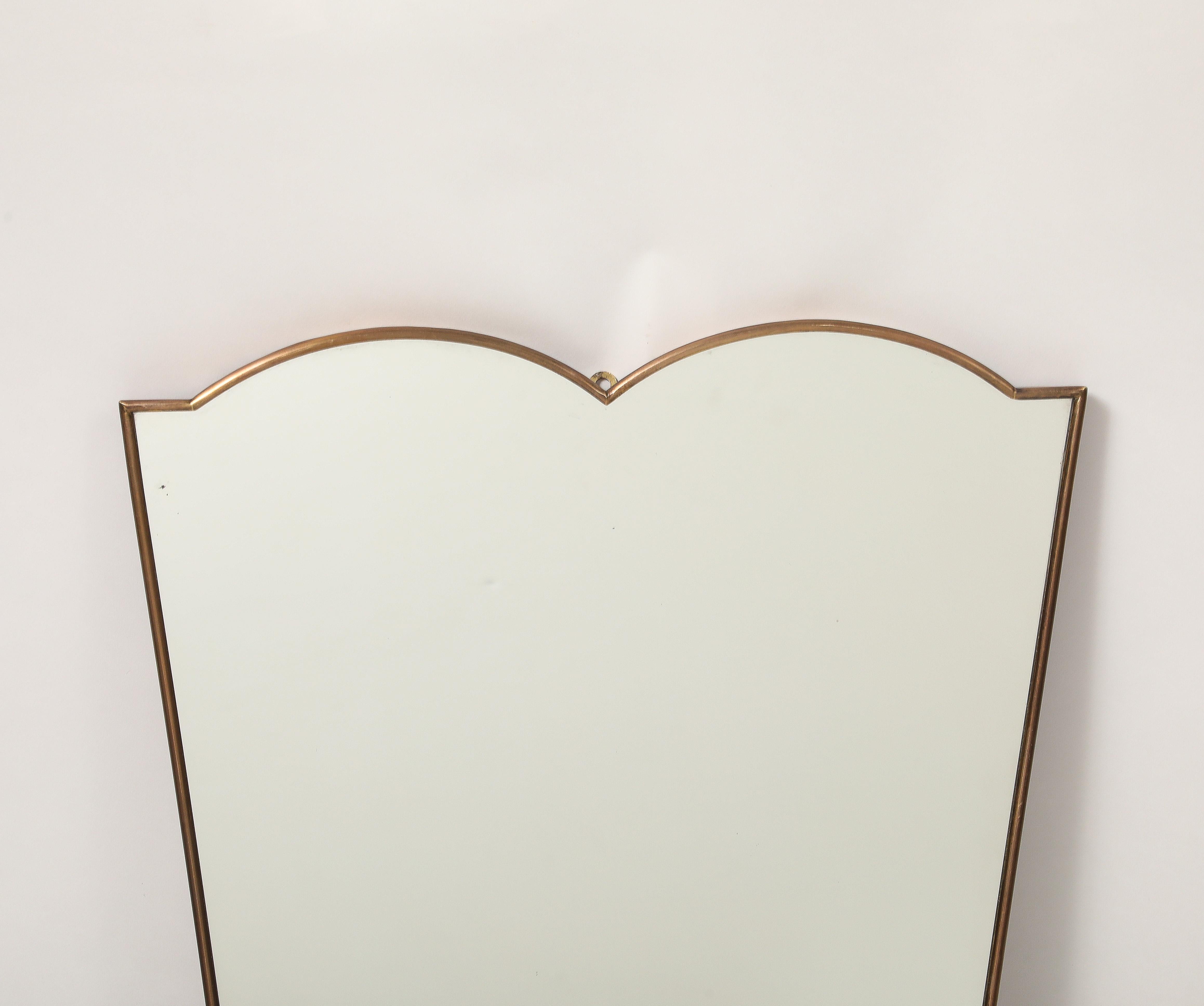 1950s Italian Shield Shaped Brass Mirror In Good Condition For Sale In New York, NY