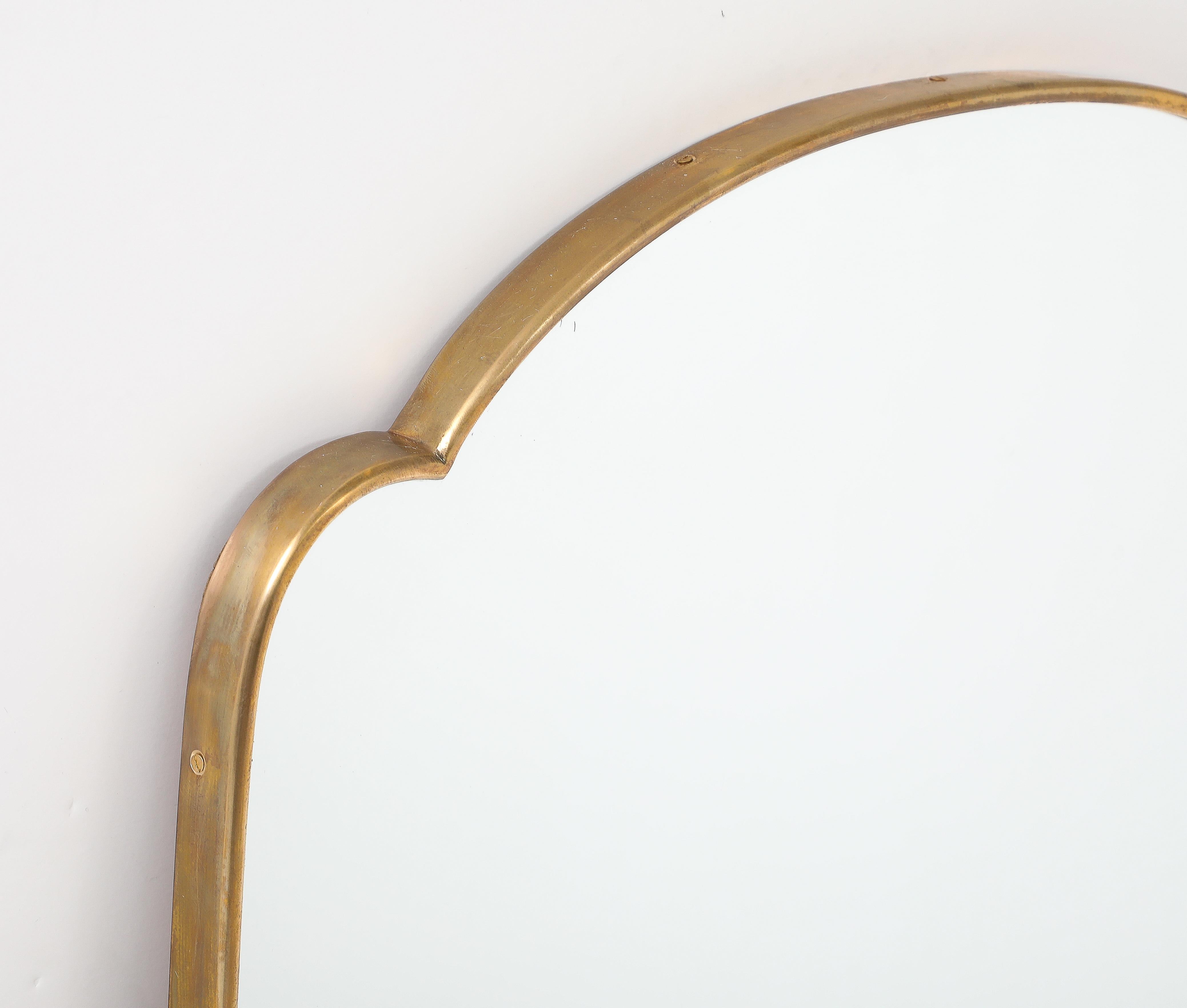 Mid-20th Century 1950s Italian Shield Shaped Brass Mirror 