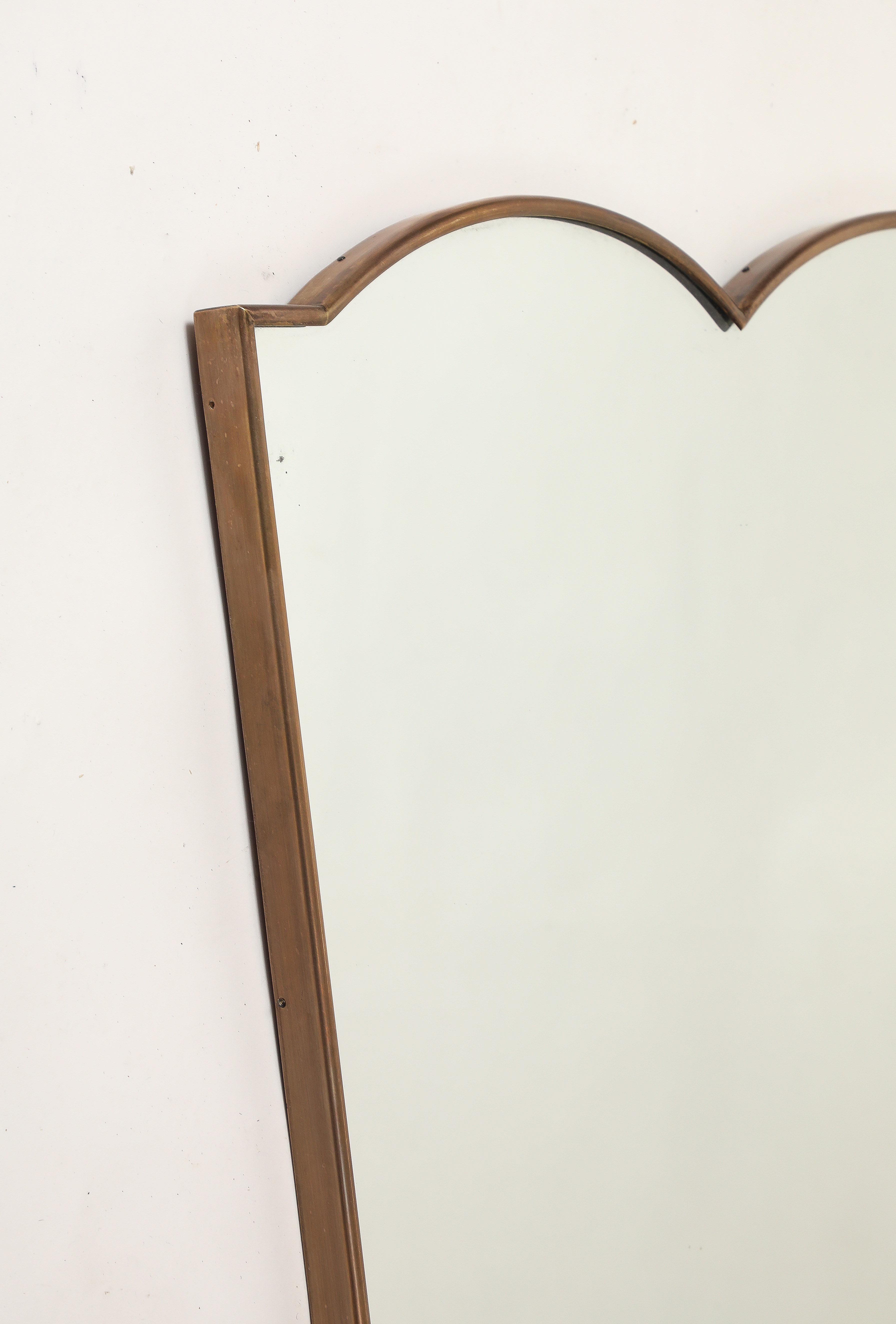 Mid-20th Century 1950s Italian Shield Shaped Brass Mirror For Sale