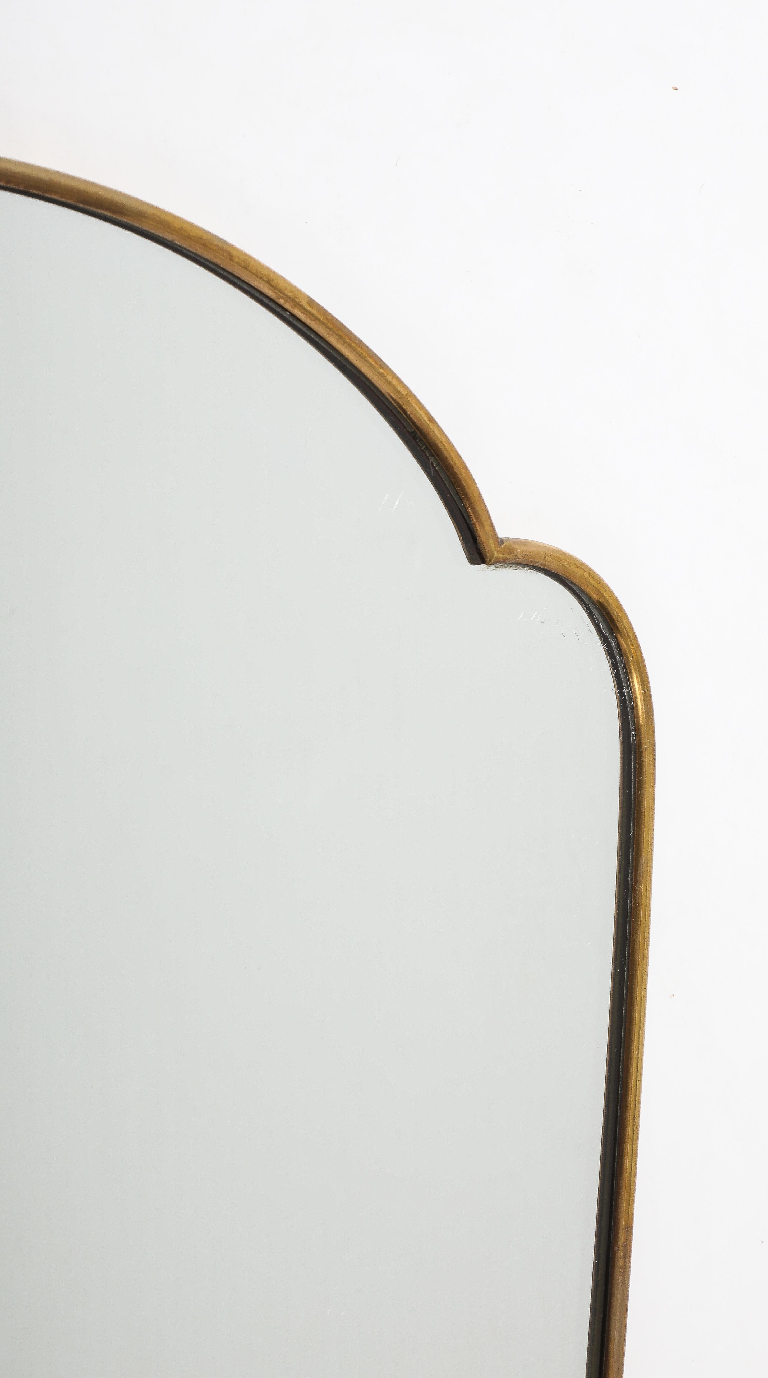 1950s Italian Shield Shaped Brass Mirror  1