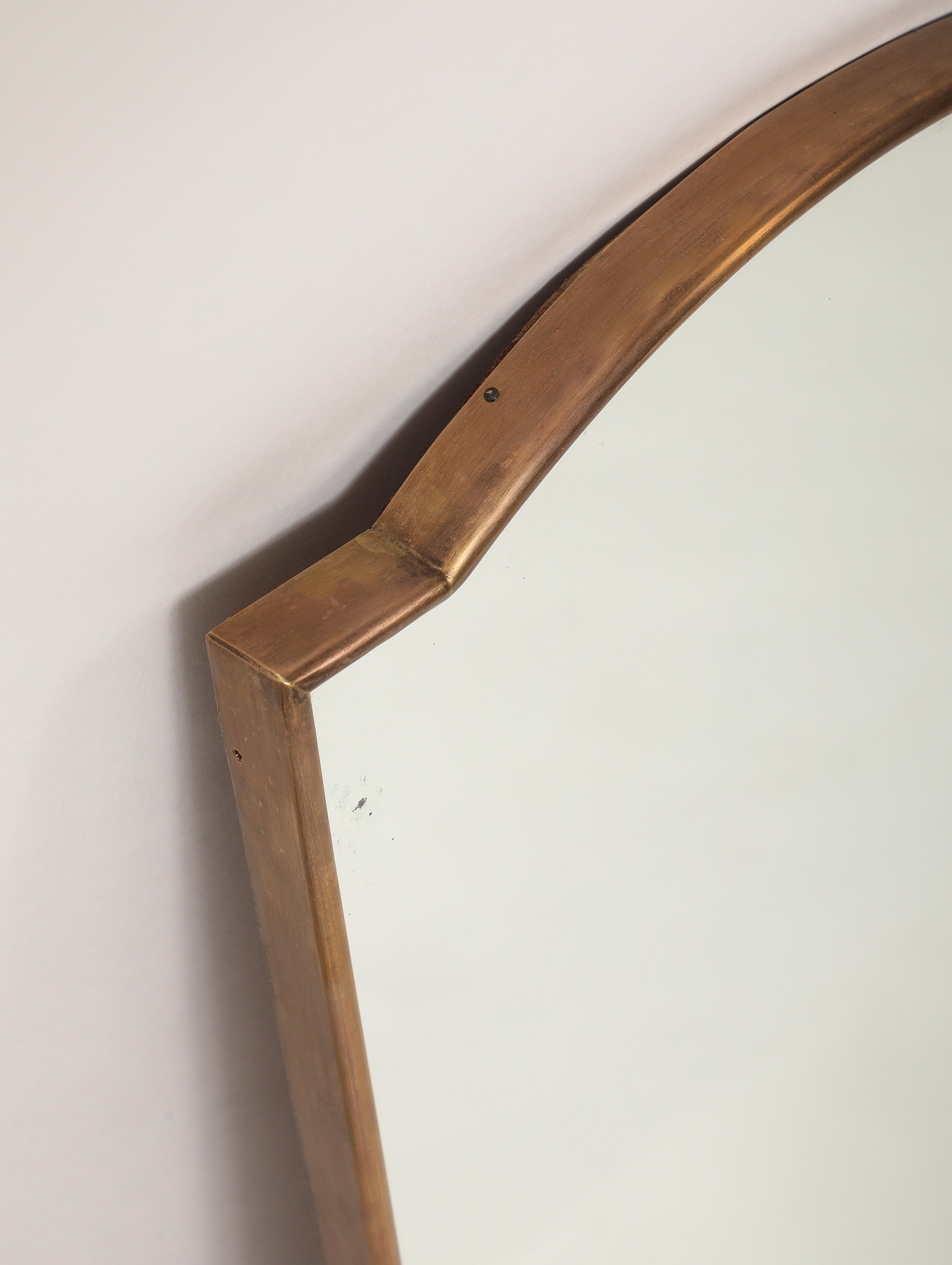 1950s Italian Shield Shaped Brass Mirror For Sale 1