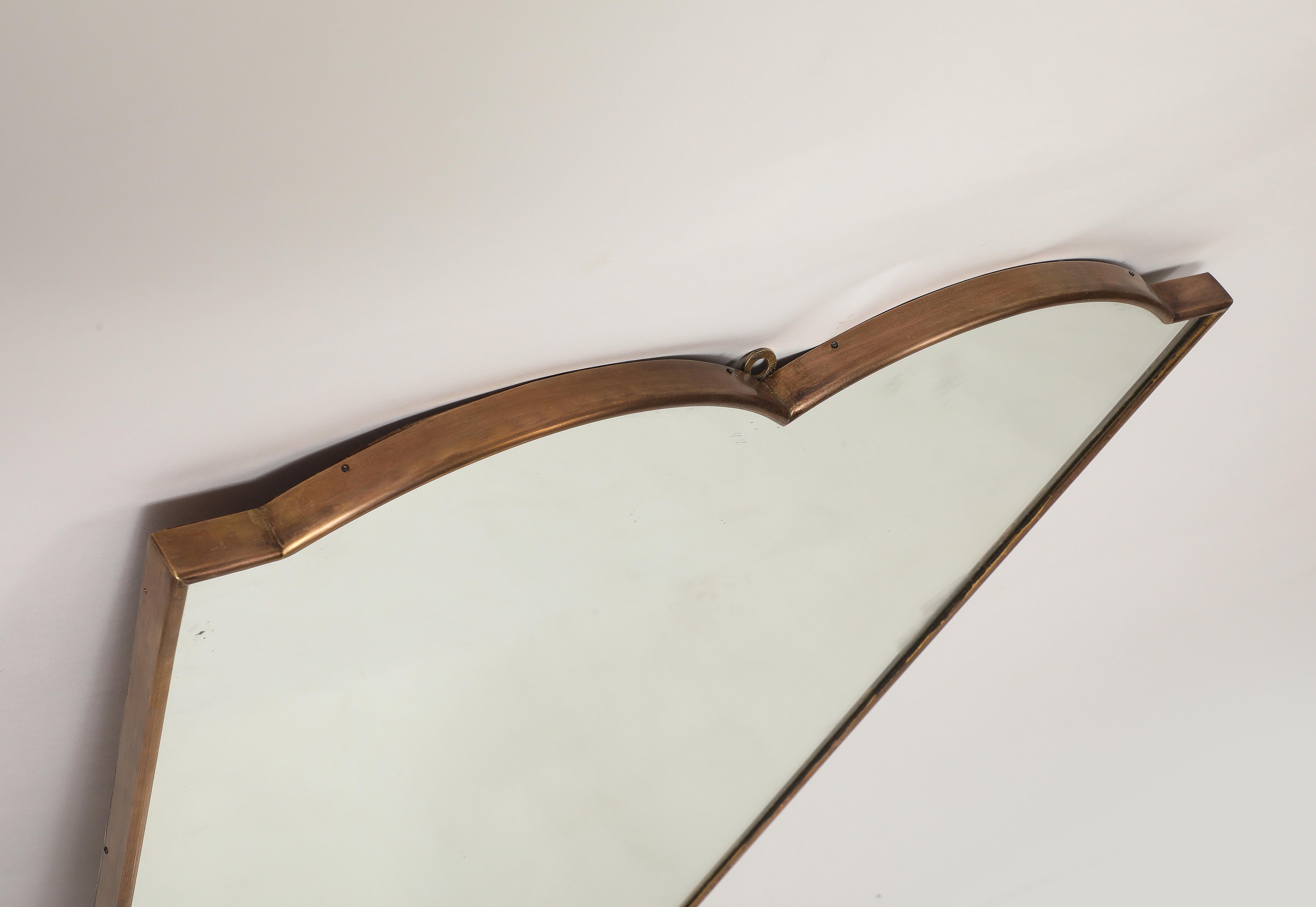 1950s Italian Shield Shaped Brass Mirror For Sale 2
