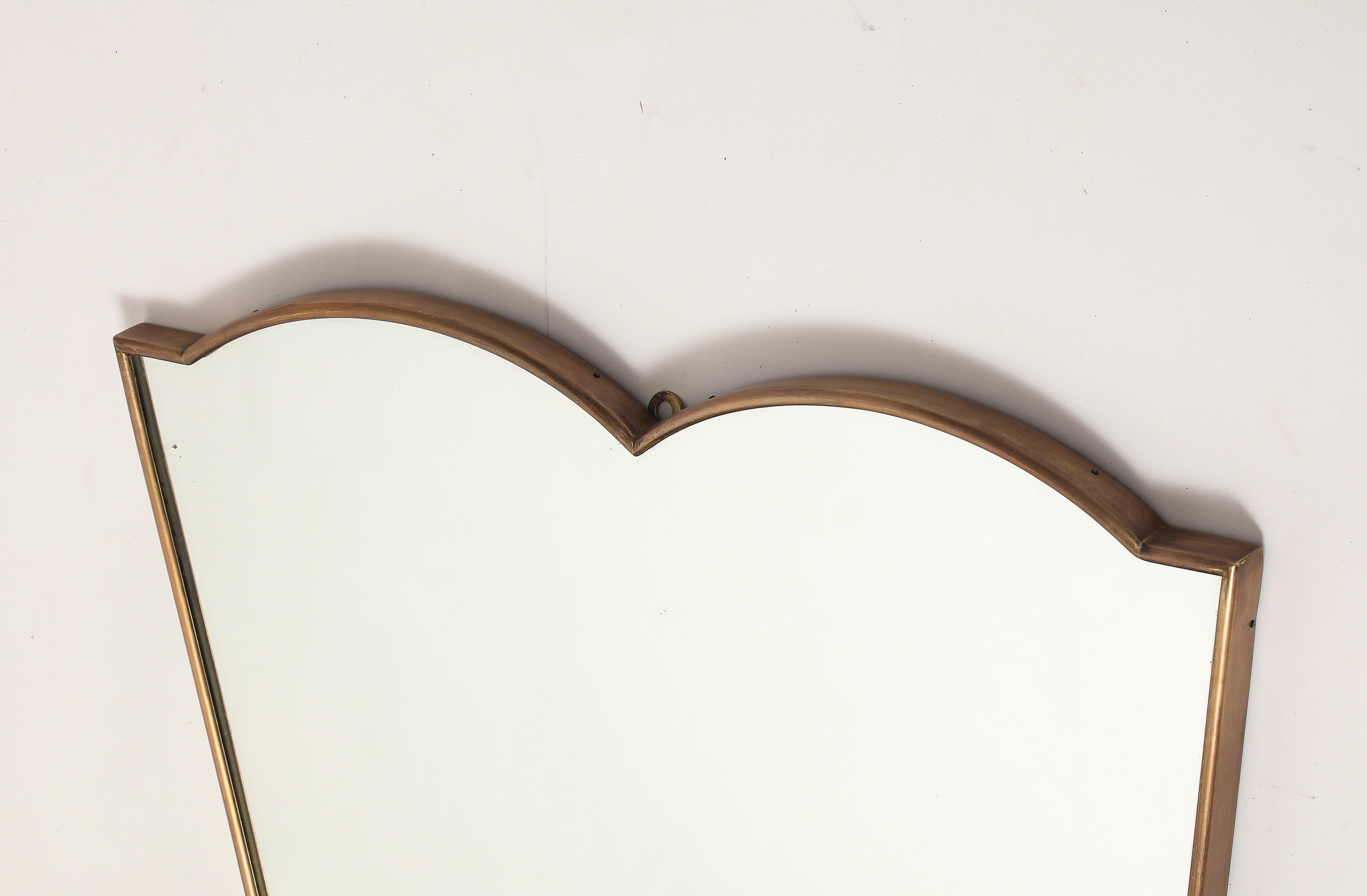 1950s Italian Shield Shaped Brass Mirror For Sale 3