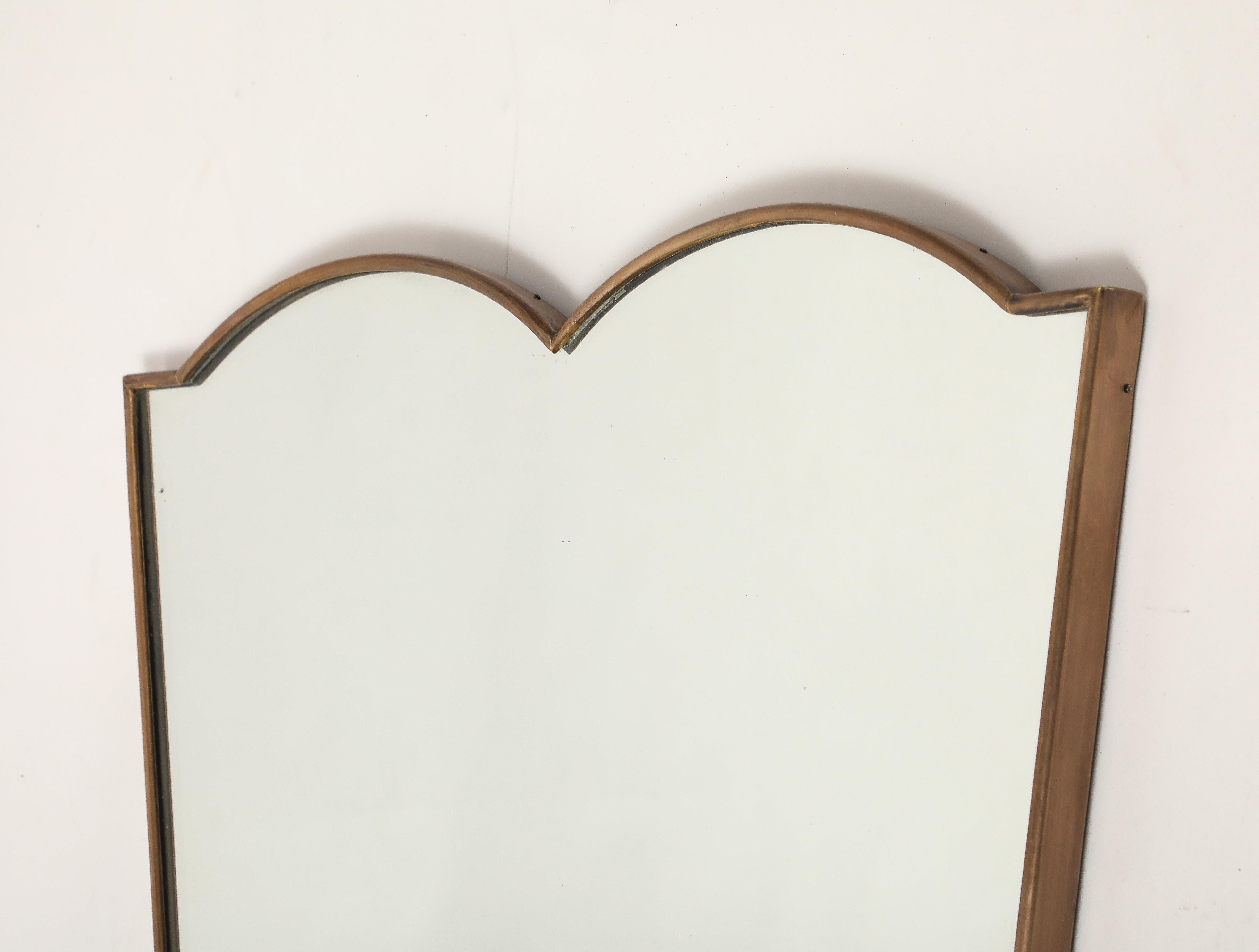 1950s Italian Shield Shaped Brass Mirror For Sale 4