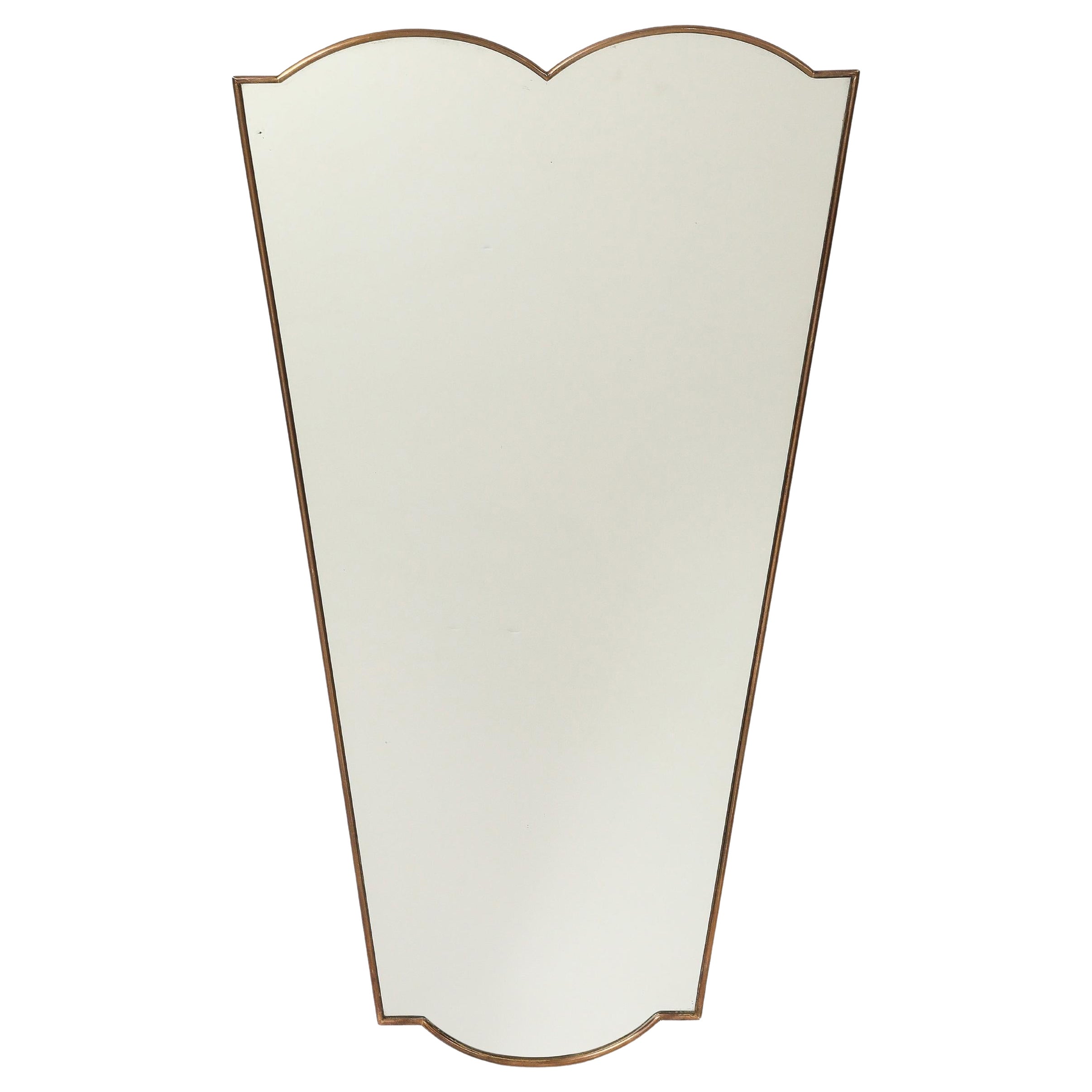 1950s Italian Shield Shaped Brass Mirror
