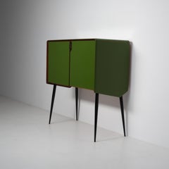 1950s Italian Sideboard in Green Lacquered Wood with Oak Interior and Black Legs