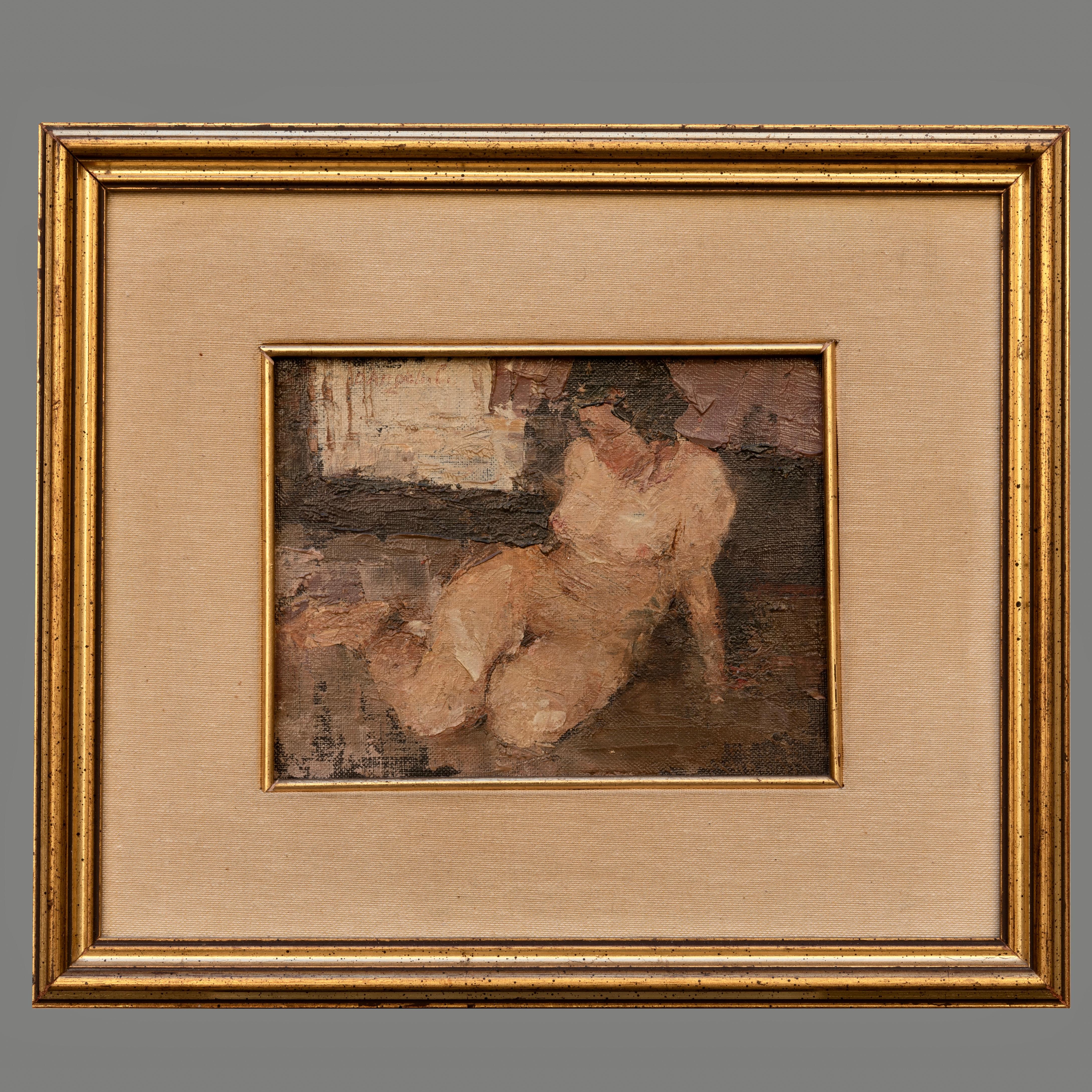 Mid-Century Modern 1950s Italian Signed Modern Painting Nude of Women