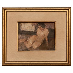 1950s Italian Signed Modern Painting Nude of Women