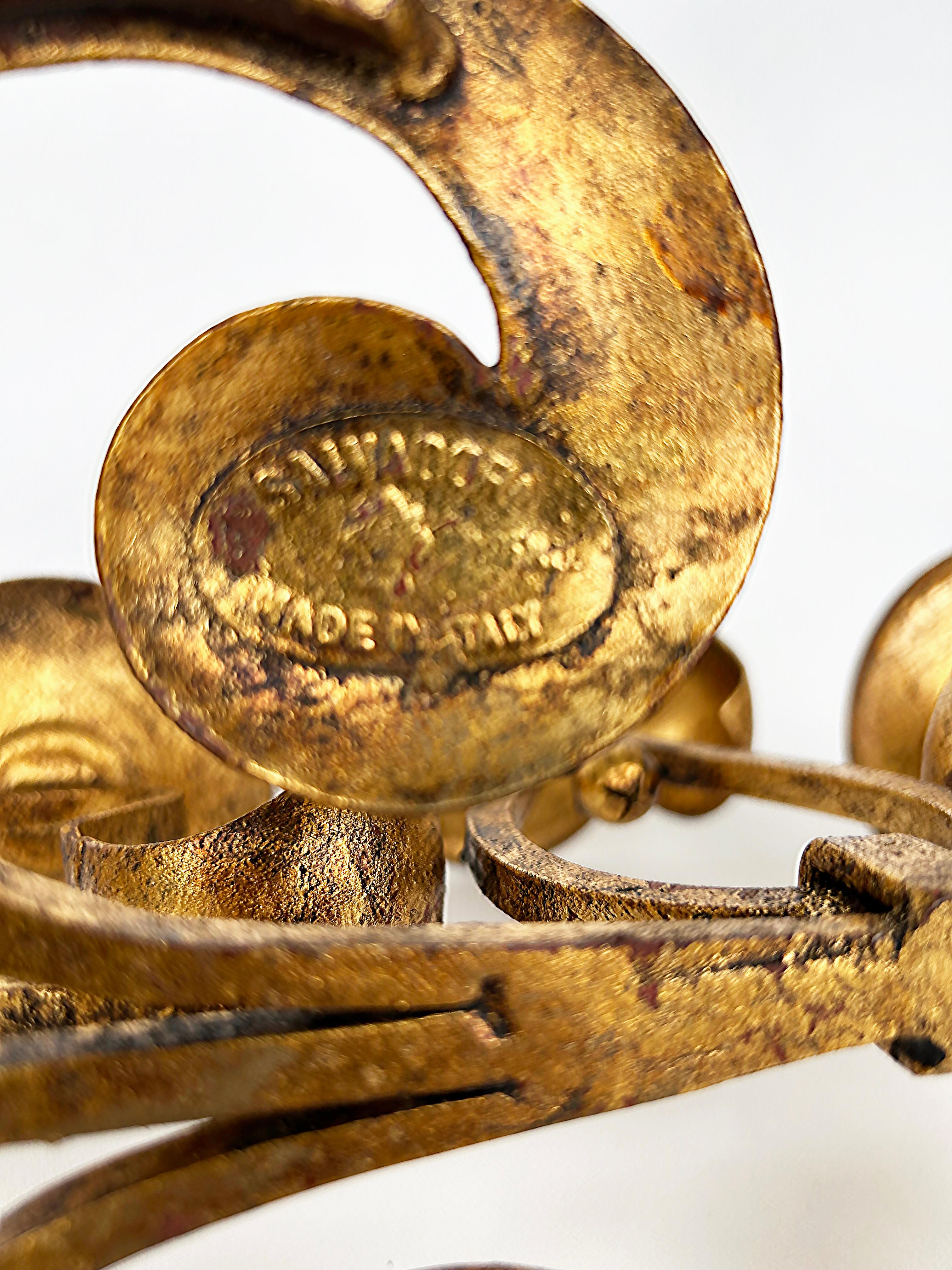 1950er Jahre Italienisch signiert S. Salvadori Gold vergoldet Eisen Kandelaber 4