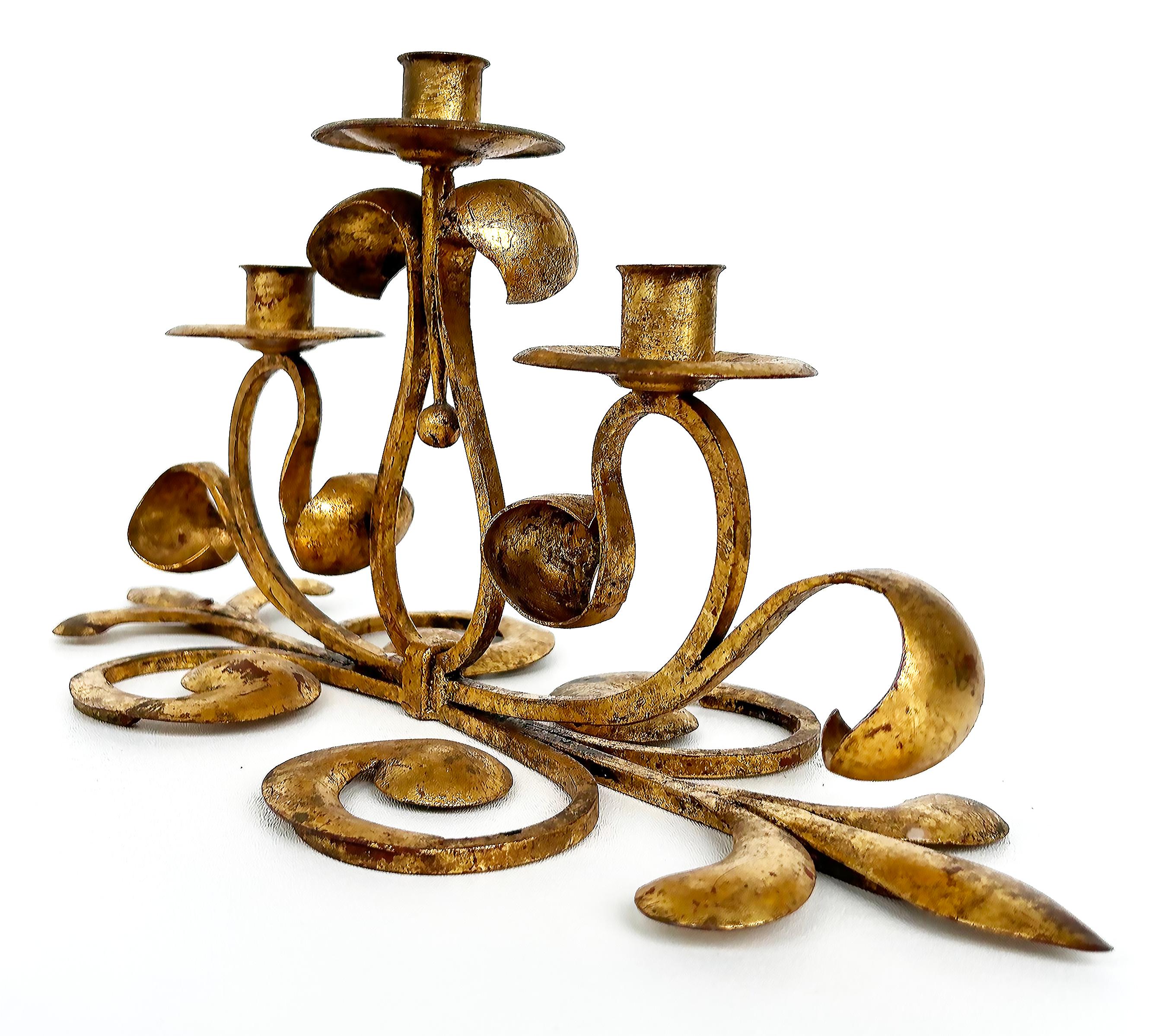 1950er Jahre Italienisch signiert S. Salvadori Gold vergoldet Eisen Kandelaber (Moderne der Mitte des Jahrhunderts)