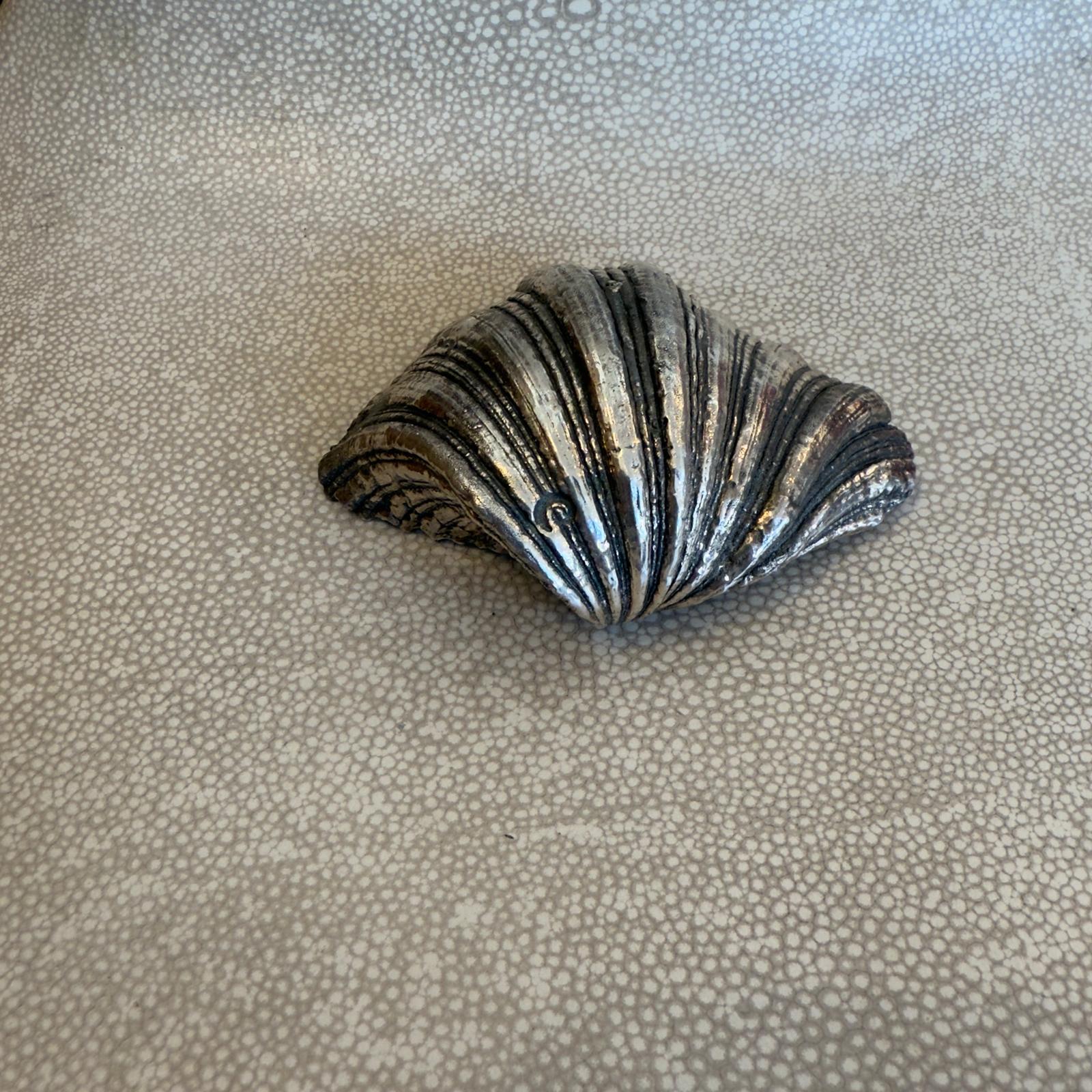 Mid-Century Modern 1950's Italian Silver Coated Seashell Stamped Buccellati With A Silver Marks For Sale