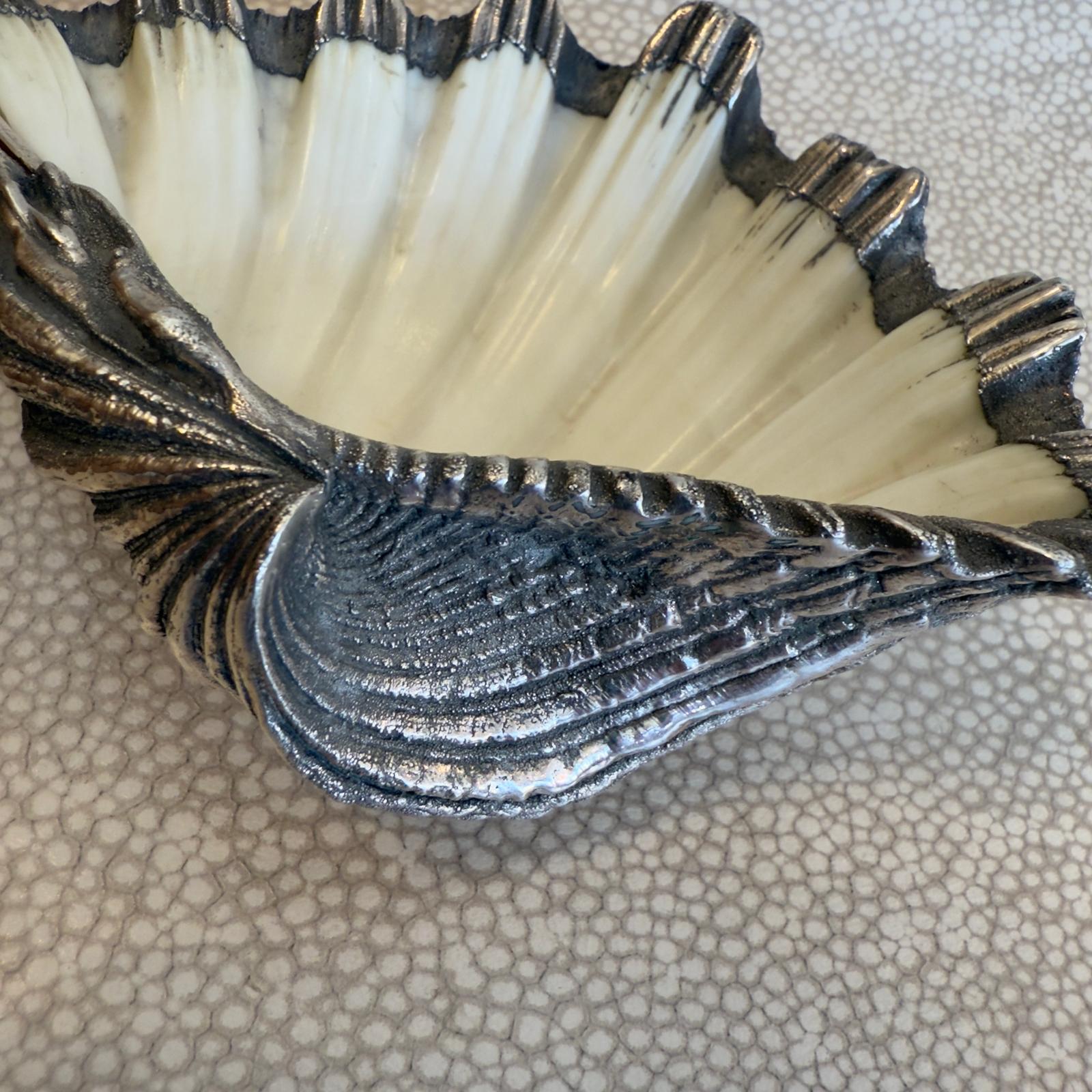 Mid-20th Century 1950's Italian Silver Coated Seashell Stamped Buccellati With A Silver Marks For Sale