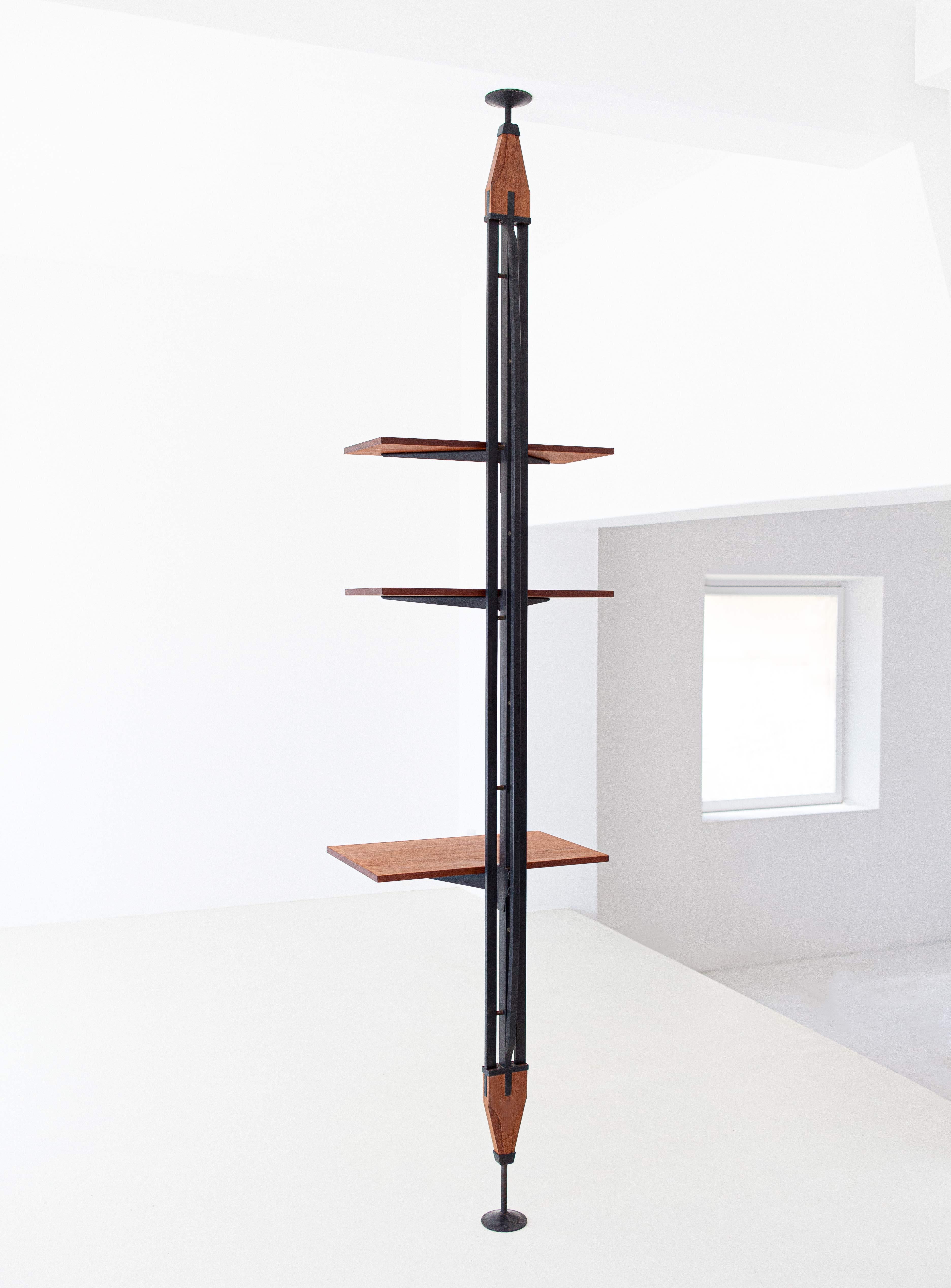 Iron 1950s Italian Single Pole Floor to Ceiling Bookshelf