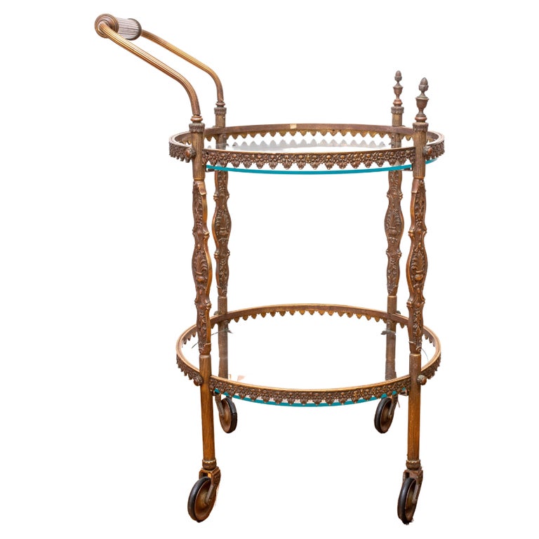 1950s Italian Small Brass Bar Cart For Sale at 1stDibs