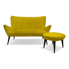 1950s Italian Sofa With Matching Stool