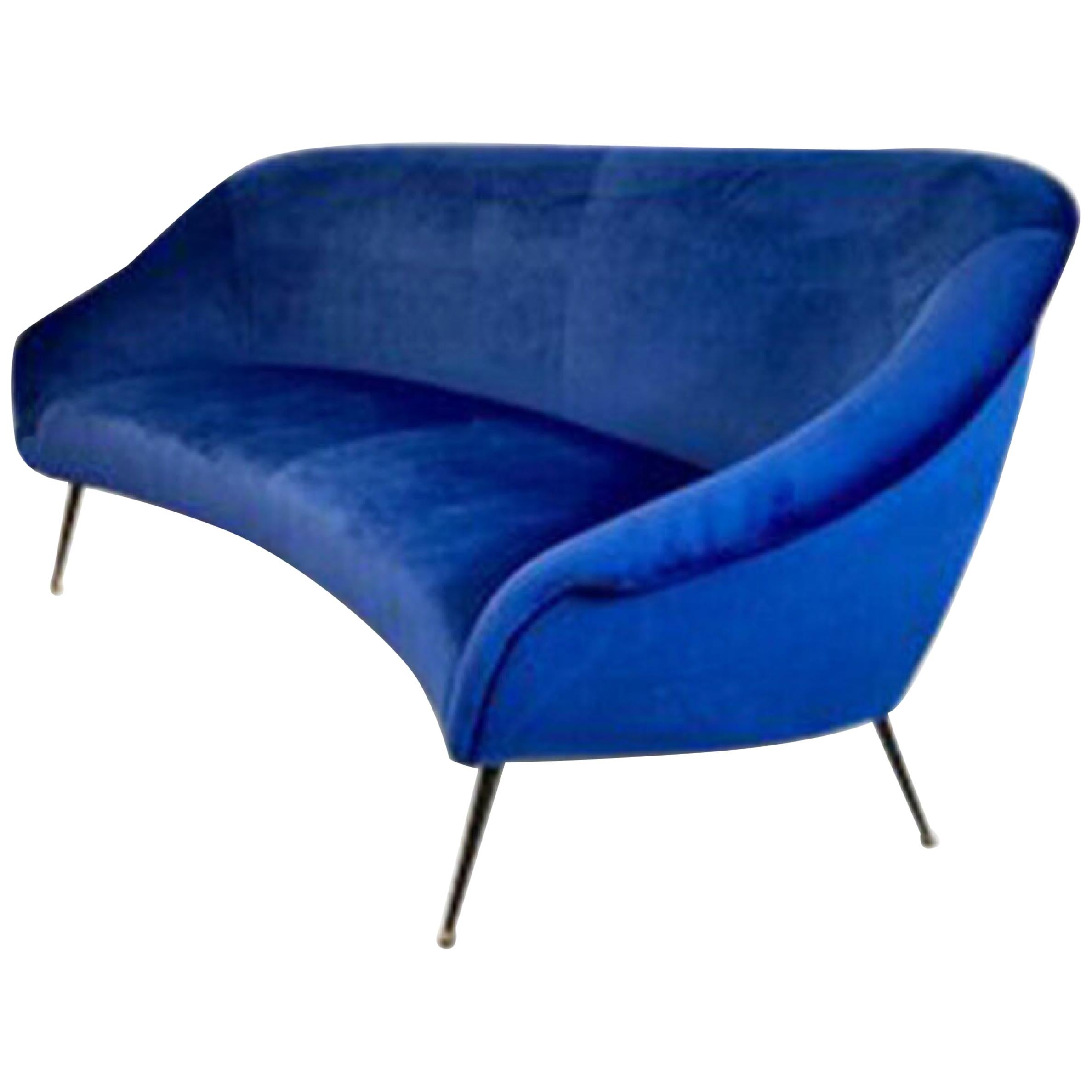 1950s Italian Soft Three-Seat Blue Velvet