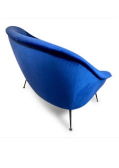 1950s Italian Soft Three-Seat Blue Velvet