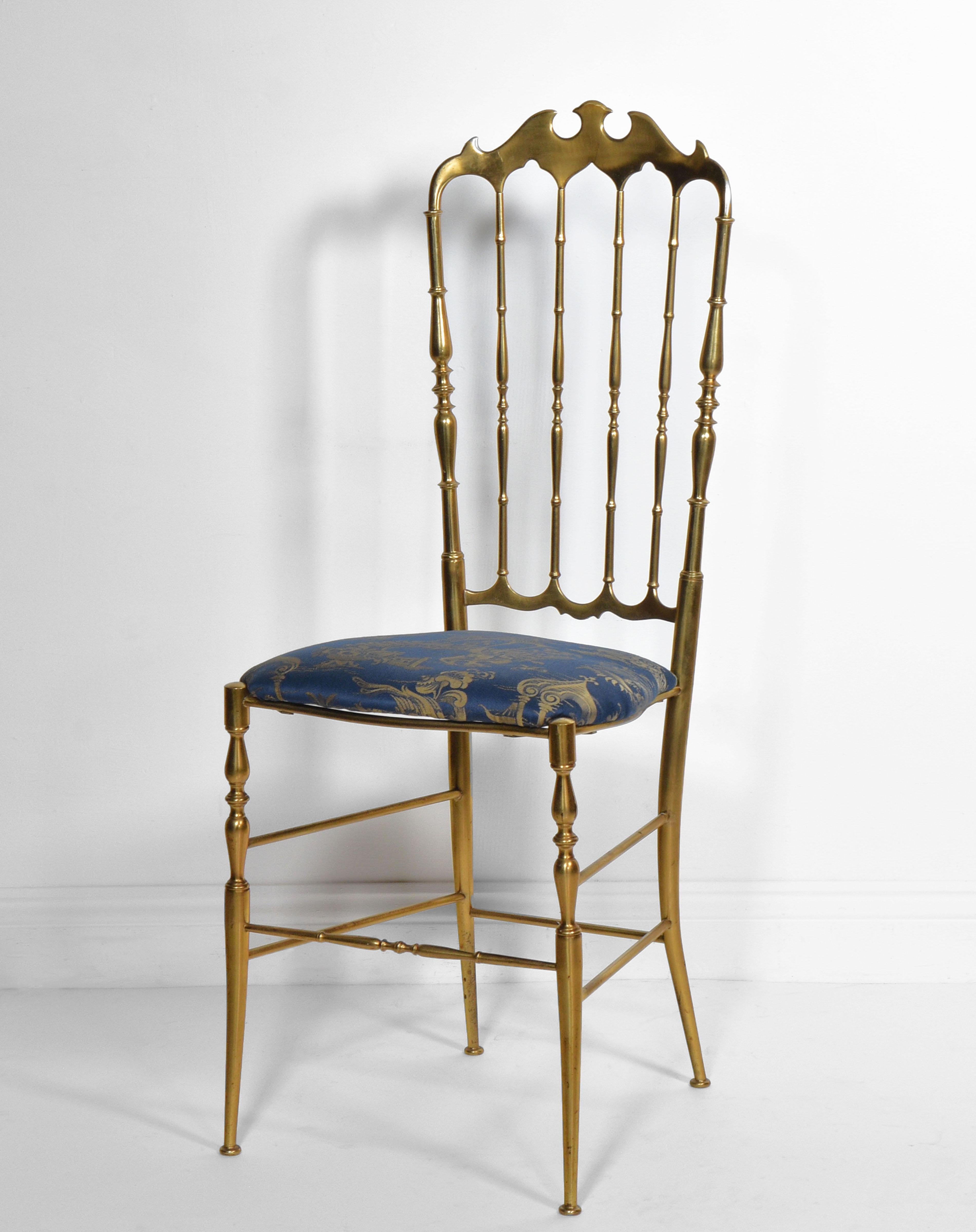1950s Italian Solid Brass Chiavari High Back Vanity Side Chair Mid Century In Good Condition In Norwich, GB