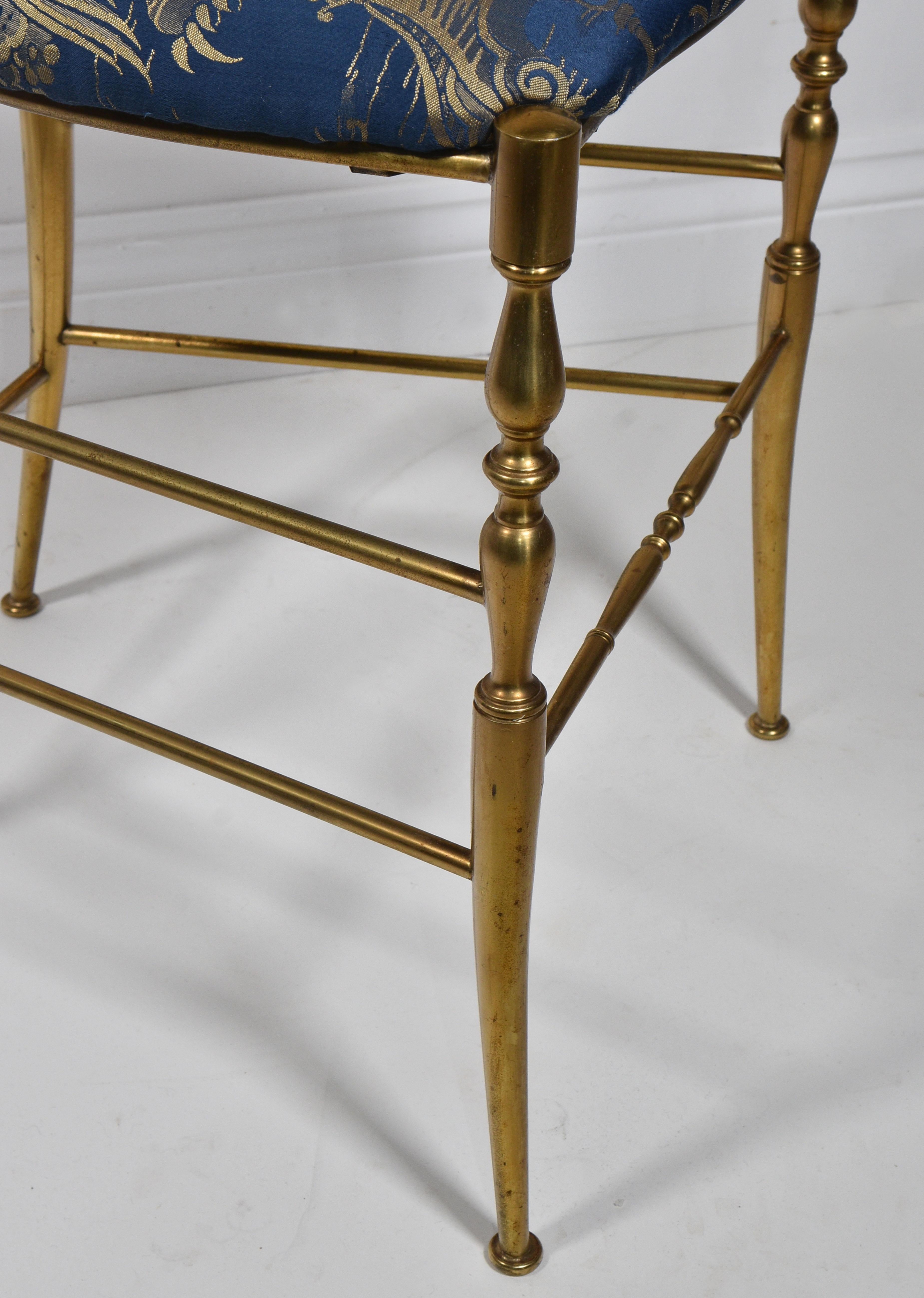 1950s Italian Solid Brass Chiavari High Back Vanity Side Chair Mid Century 1