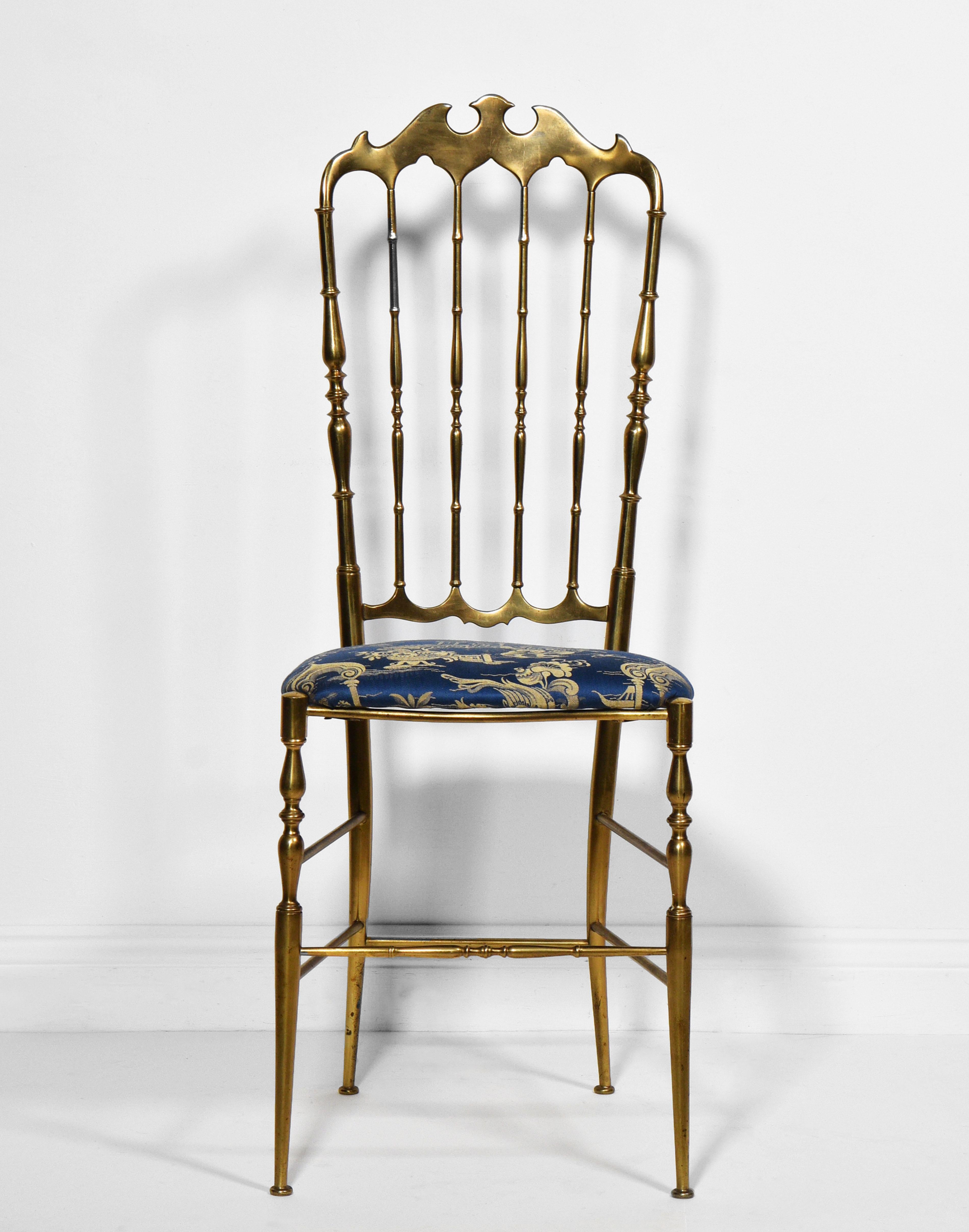 1950s Italian Solid Brass Chiavari High Back Vanity Side Chair Mid Century 4